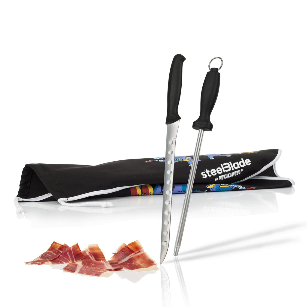 Ham Holder + Kukuxumusu Ham Cover + Ham Knife and Chaira – Ham Holder Made in Spain