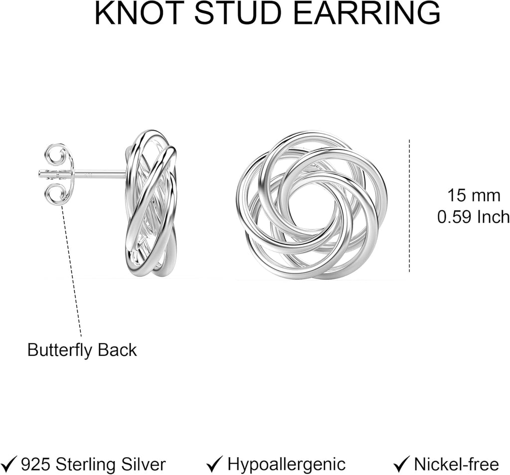 LeCalla Italian Silver Jewelry Stud Earring Twisted Design Wire Love Knot for Women