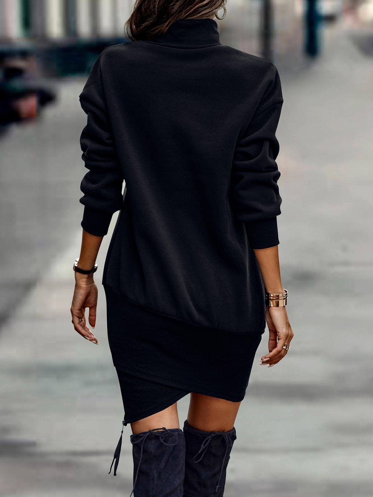 Knitted Dress for Women Elegant Sweater Dress High Neck Pullover Long Sleeve A-Line for Autumn Winter Dress