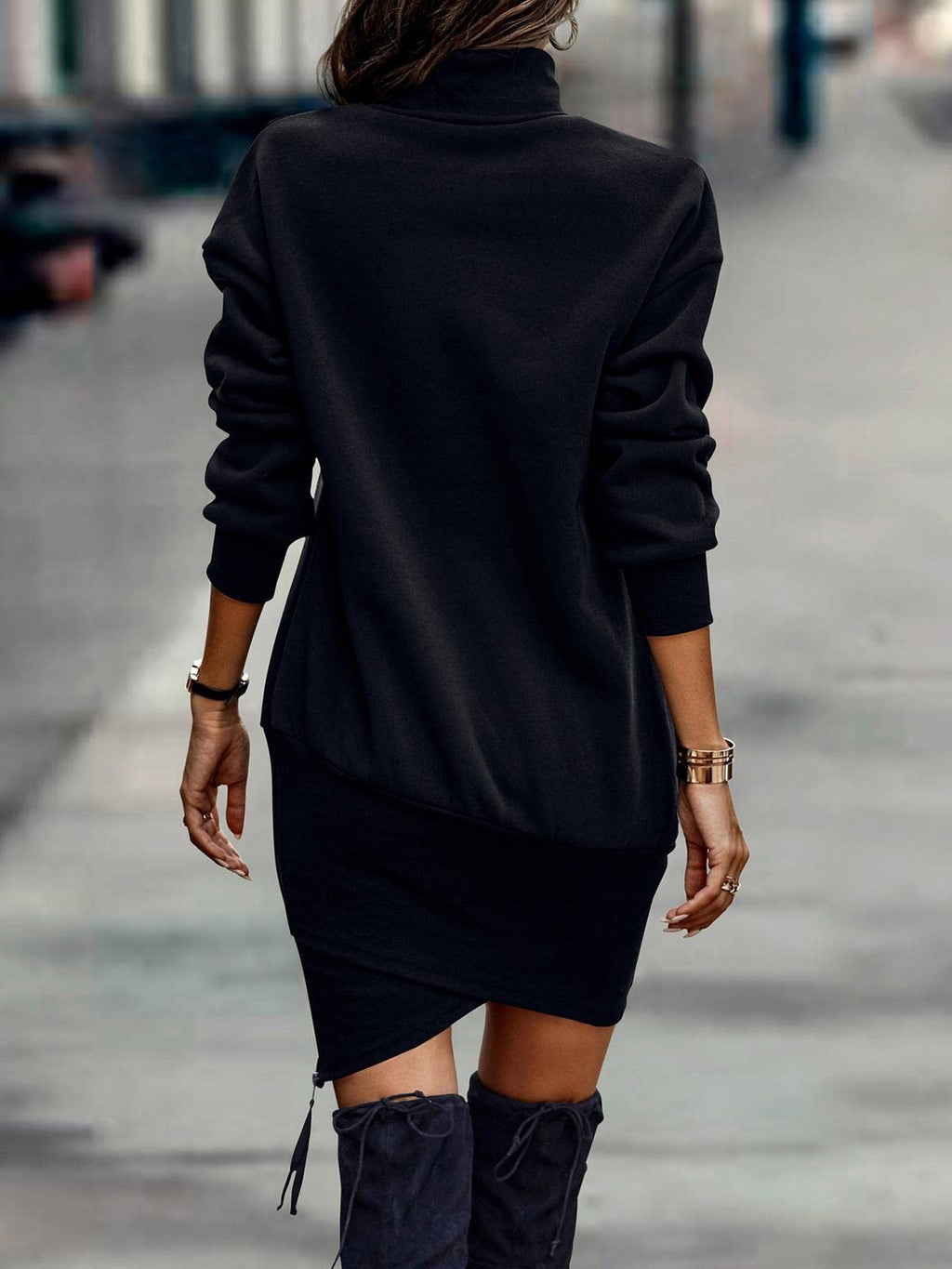 Knitted Dress for Women Elegant Sweater Dress High Neck Pullover Long Sleeve A-Line for Autumn Winter Dress