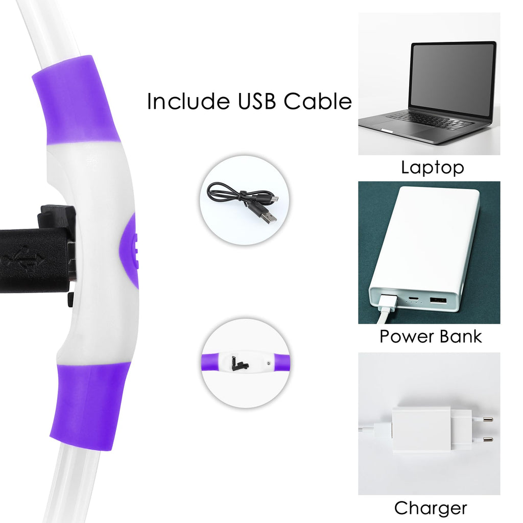 Coolzon Rechargeable and Waterproof Luminous Dog Collar with 3 Light Modes, Adjustable Length LED Collars for Dogs Cats Small Medium Large, Red