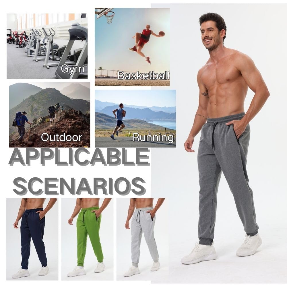 3 Pack Mens Sweatpants with Zipper Pockets, Gym Workout Pants, Jogging Running Jogging Sweatpants