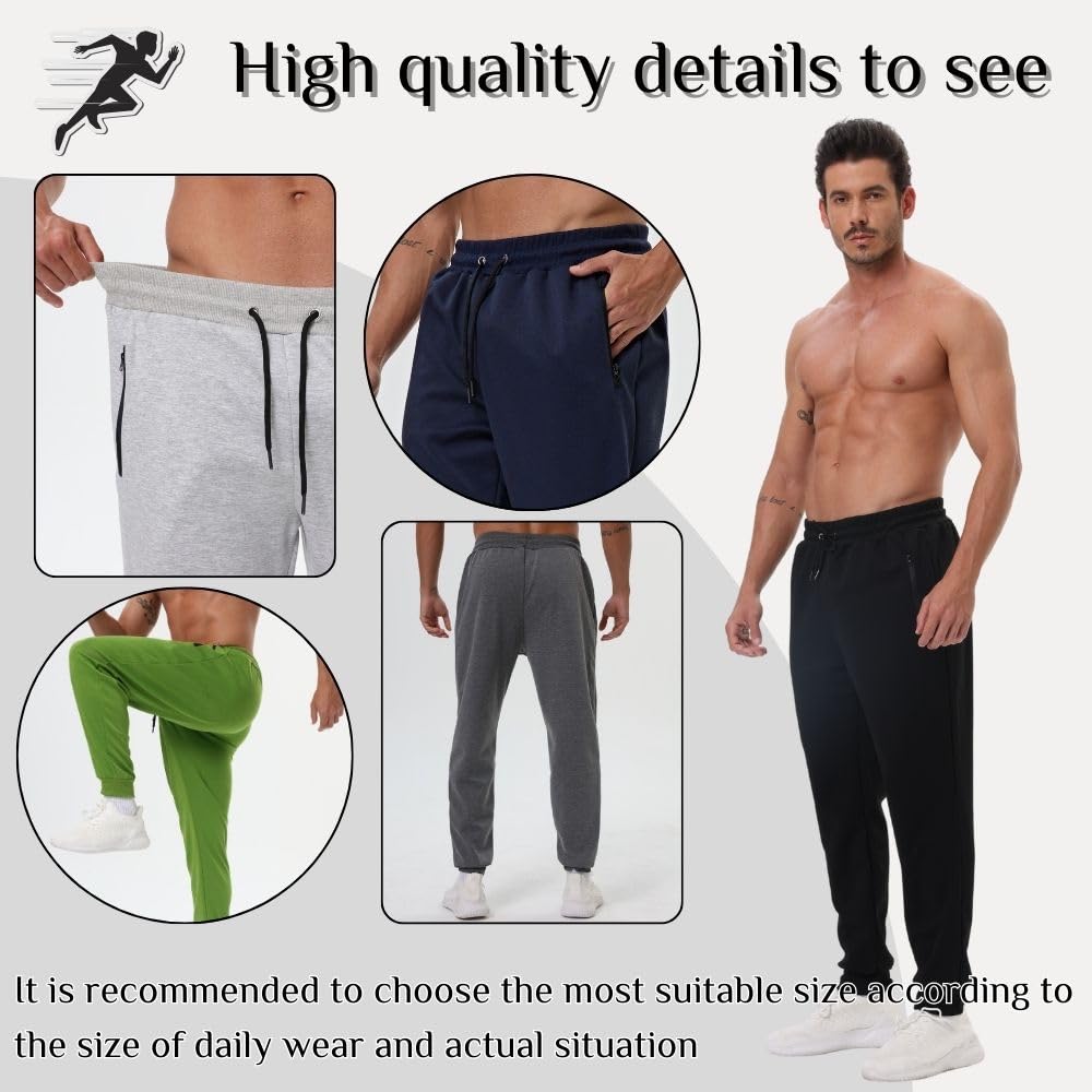 3 Pack Mens Sweatpants with Zipper Pockets, Gym Workout Pants, Jogging Running Jogging Sweatpants