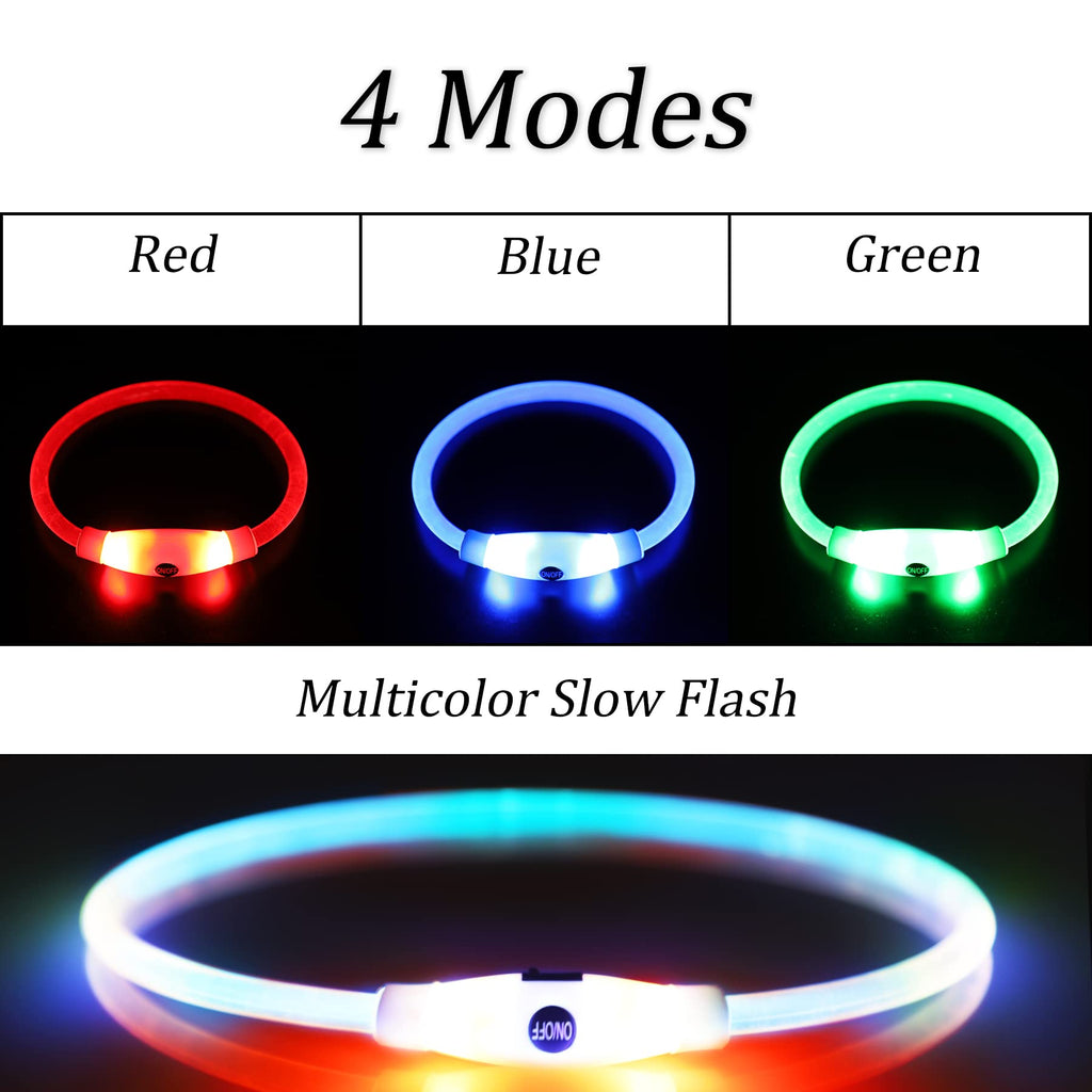 Coolzon Rechargeable and Waterproof Luminous Dog Collar with 3 Light Modes, Adjustable Length LED Collars for Dogs Cats Small Medium Large, Red