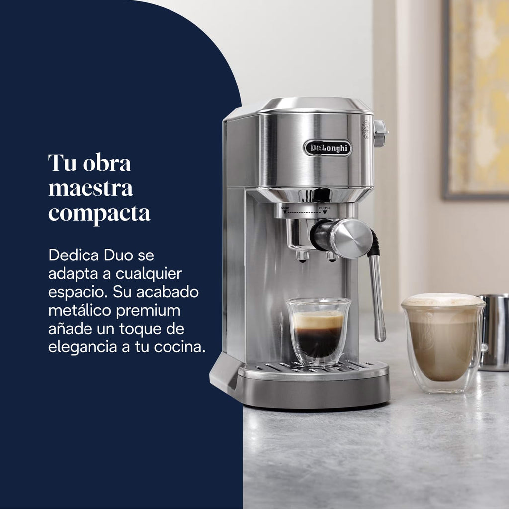 De'Longhi Dedica – Stainless Steel Pump Coffee Maker for Ground Coffee or Single Serve Coffee Maker, Espresso and Cappuccino, 1.3 Liter Reservoir, Anti-Drip System, EC685.BK, Black