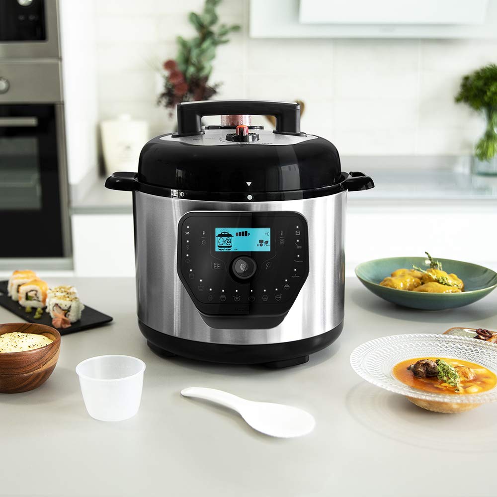 Cecotec Programmable Electric Pressure Cooker GM Model D, Multifunction, 6 Menus, Frying Function, Capacity of 6L, 70-125 kPa, Programmable 24h, Includes Recipe Book, 1000W, Steel and Black
