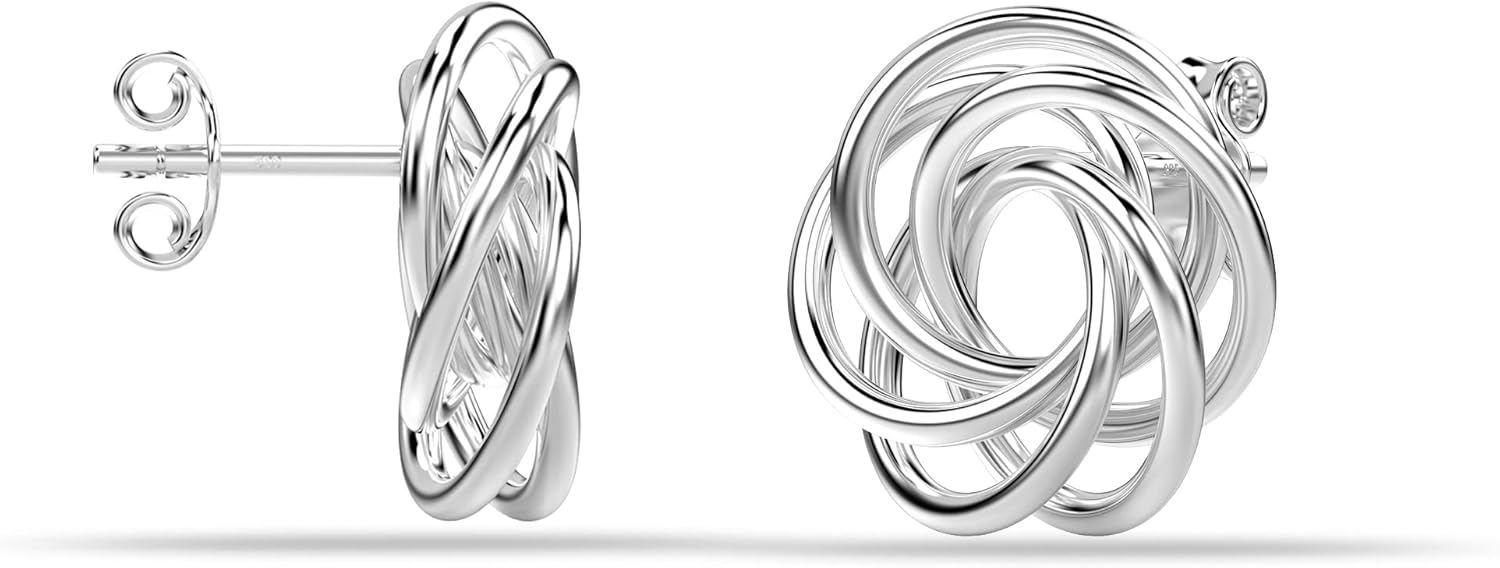 LeCalla Italian Silver Jewelry Stud Earring Twisted Design Wire Love Knot for Women