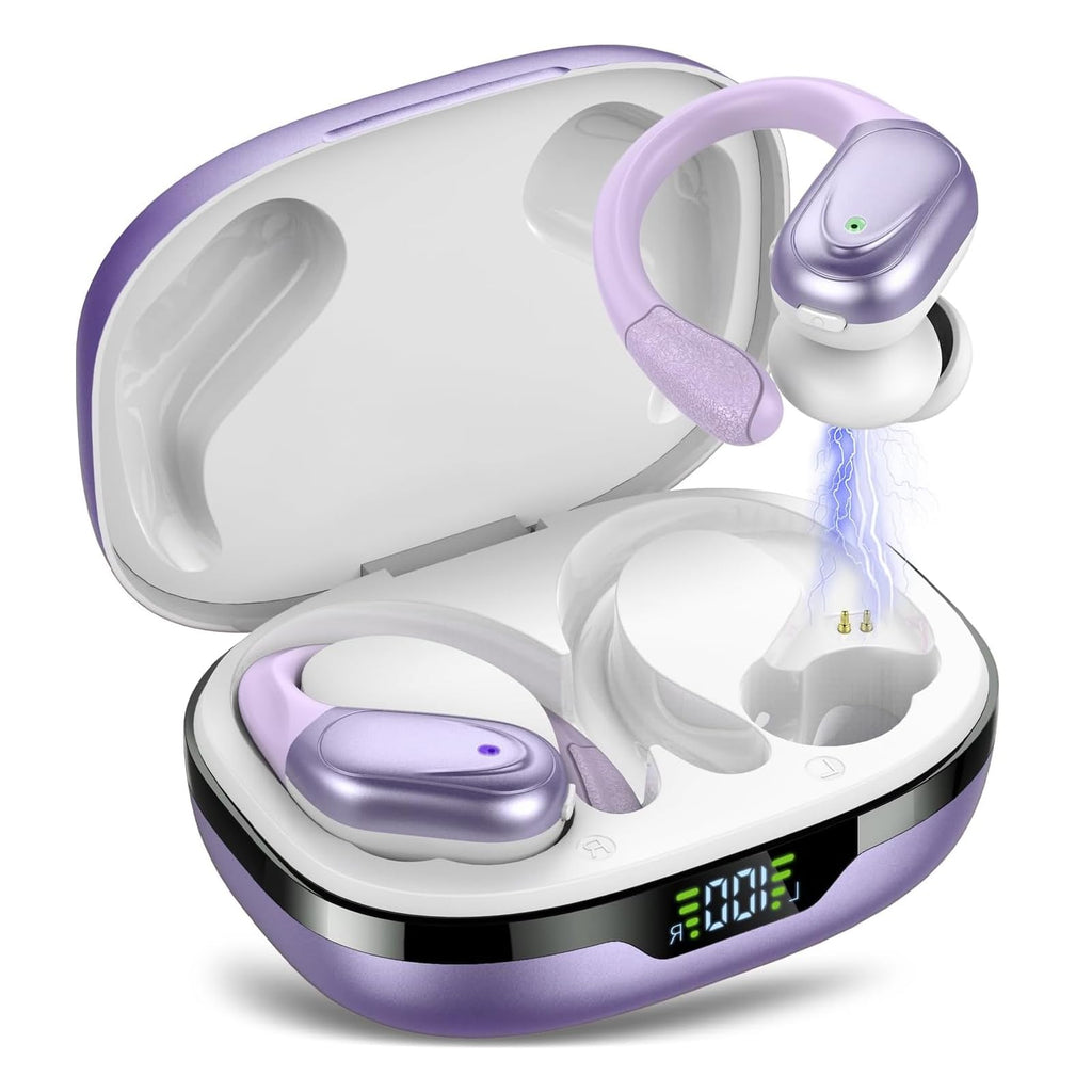 Wireless Headphones, Bluetooth 5.3 Sports Headphones with Ear Hooks, 60H Playback, LED Display, ENC HD Call, Deep Low, Comfortable Fit, IPX7 Waterproof (Black)