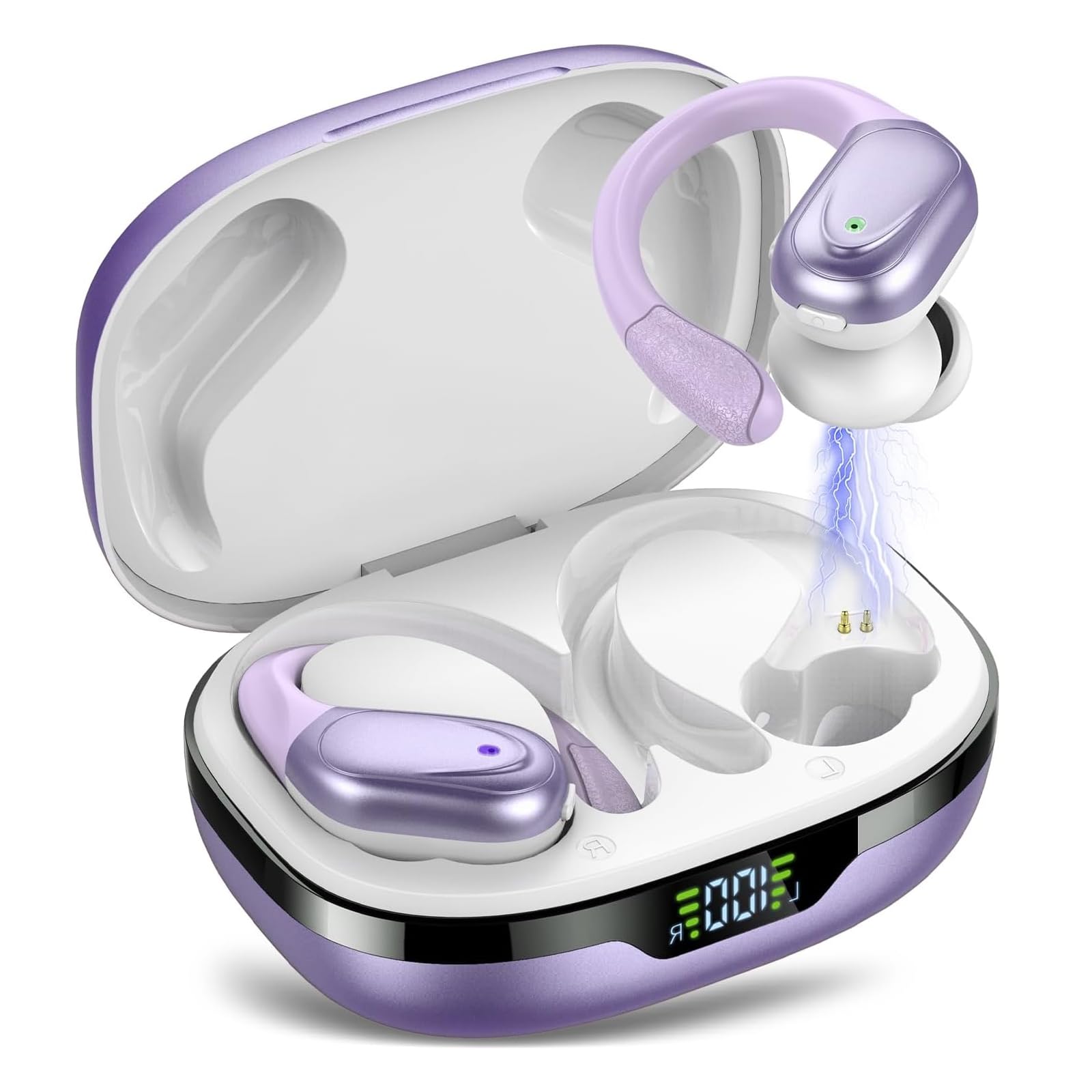 Wireless Headphones, Bluetooth 5.3 Sports Headphones with Ear Hooks, 60H Playback, LED Display, ENC HD Call, Deep Low, Comfortable Fit, IPX7 Waterproof (Black)