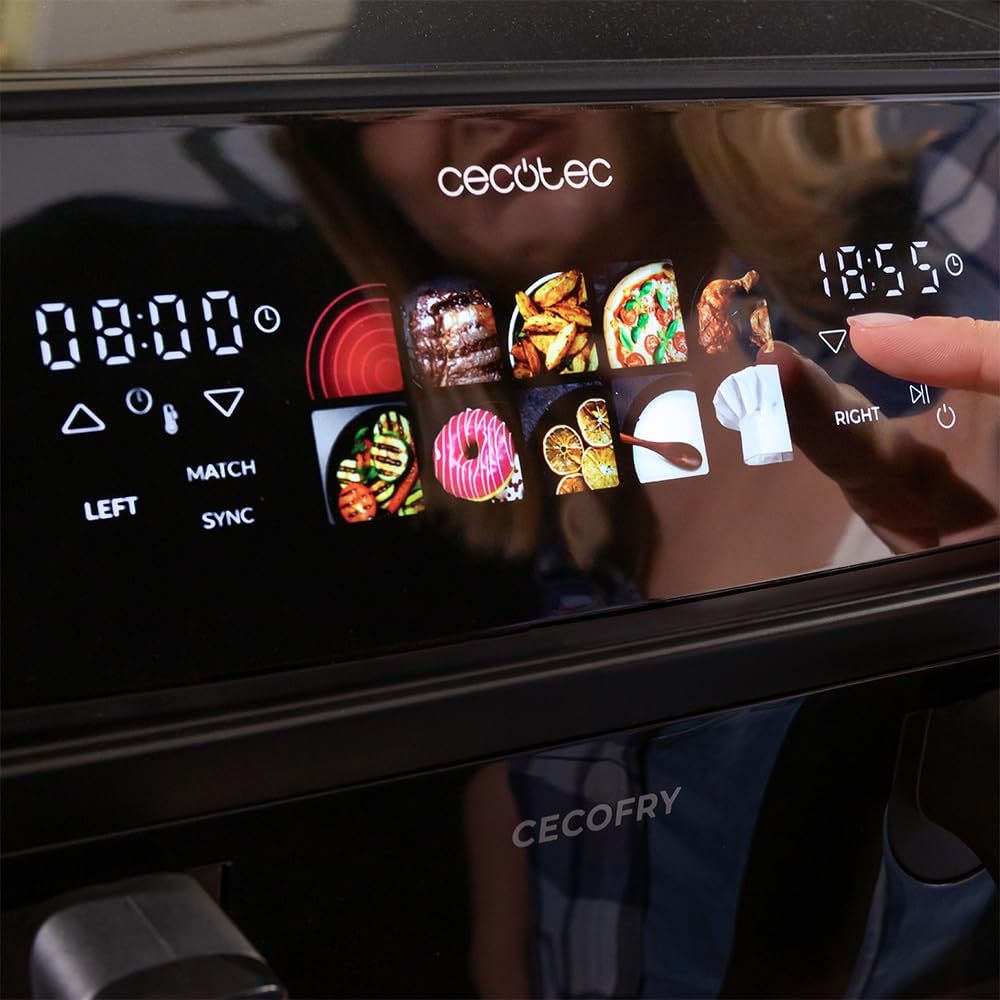 Cecotec Air Fryer 8L with Double Grill, Air Fryer, Cecofry&Grill Duoheat 8000. 2200W, Perfect Golden and Grill Flavor in Meat, Temperature between 80-200°C, 8 Menus and Window