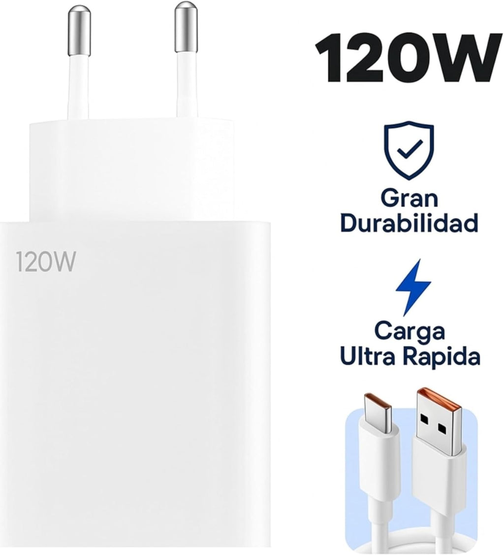 Quick Charge Charger 120 W USB-C Cable 1 Meter, 6 A, Ultra Fast Charging QC 3.0, Compatible, for Xiaomi, Redmin Note, Poco.