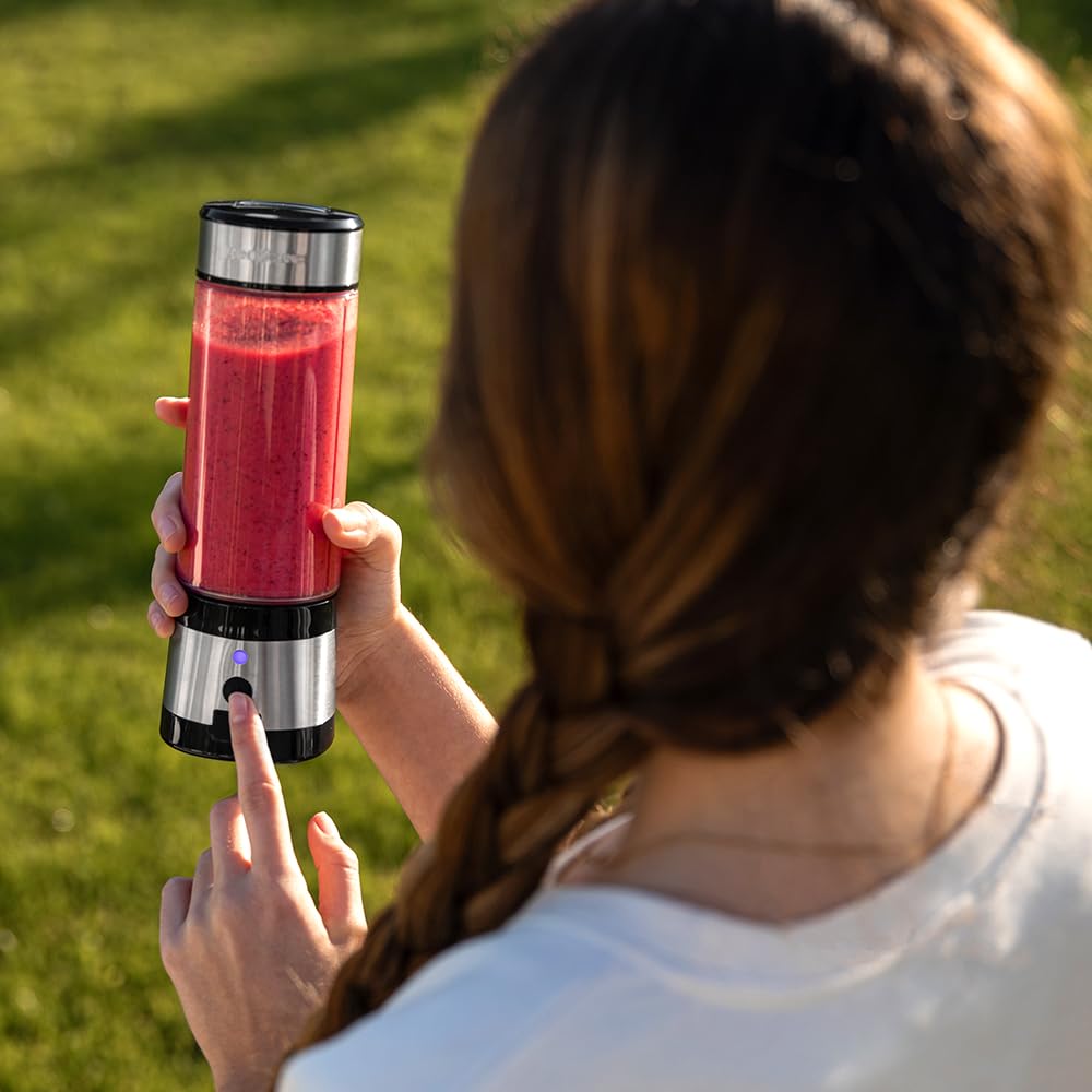 Cecotec EasyGo Power Titanium 350 350 W Portable Single Cup Blender, Ice Pick, 4 Blades Titanium Coated Black Blades, Includes 2 Cooling Tubes, 2 Portable Cups and 2 Lids