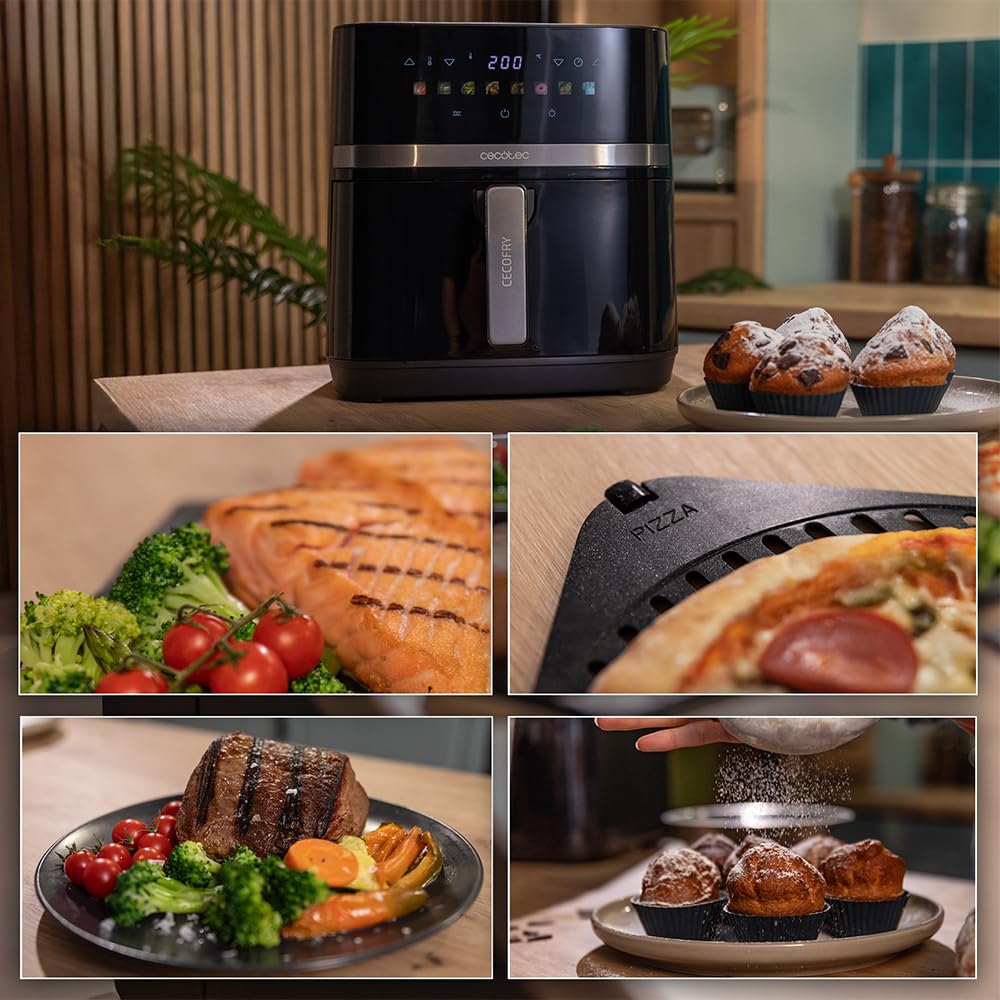 Cecotec Air Fryer 8L with Double Grill, Air Fryer, Cecofry&Grill Duoheat 8000. 2200W, Perfect Golden and Grill Flavor in Meat, Temperature between 80-200°C, 8 Menus and Window