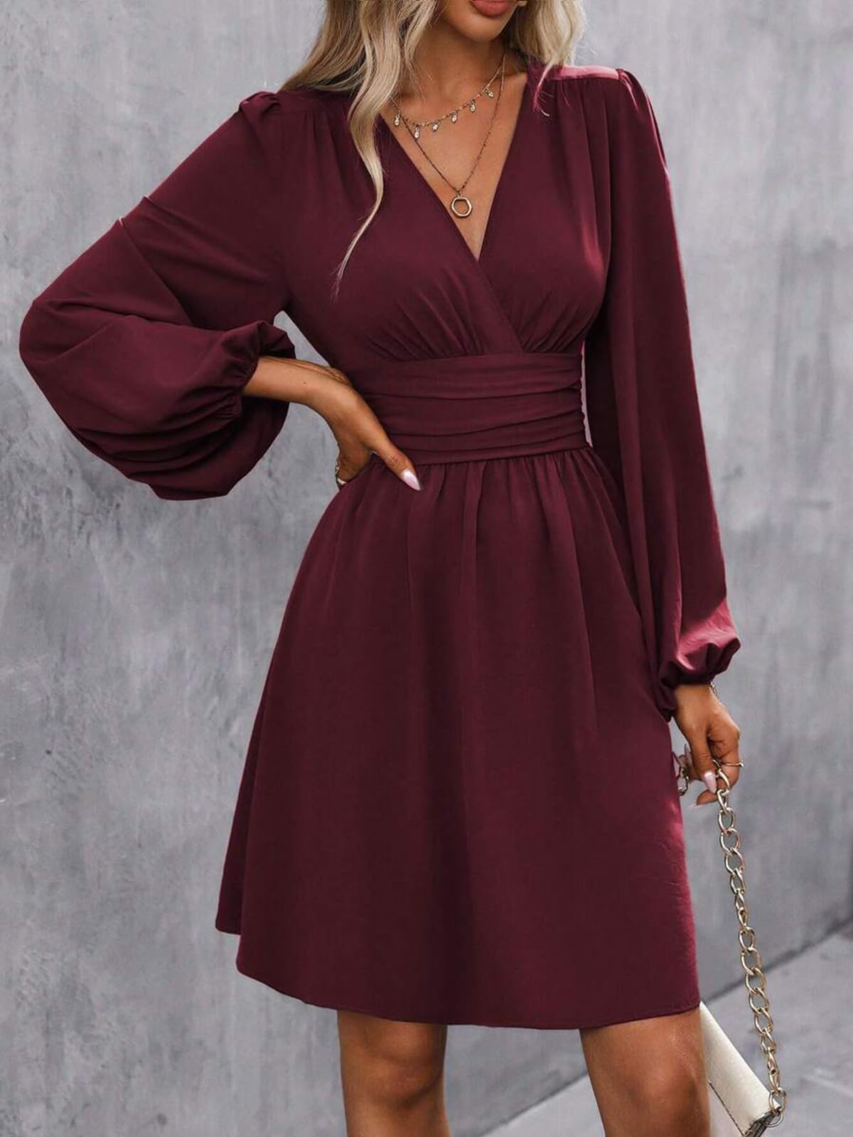 Dress Long Sleeve/Short Sleeve Women Casual Long Dresses V Neck Elegant Lantern Sleeve Dress A-Line Butterfly Sleeves
