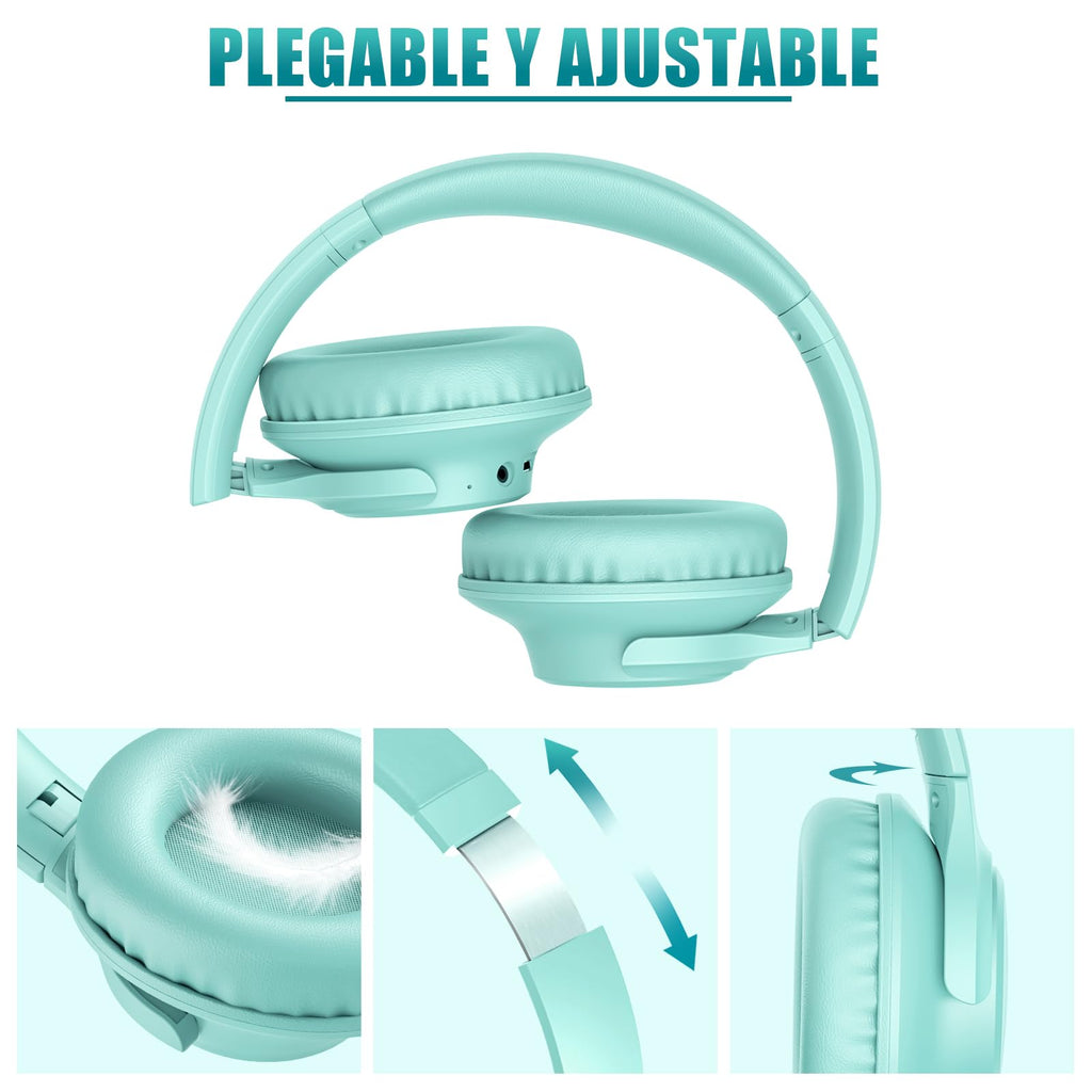 KVIDIO Wireless On-Ear Headphones, 55 Hours Playtime Bluetooth Headphones, Foldable Lightweight Headphones with Microphone, Deep Bass (Black)