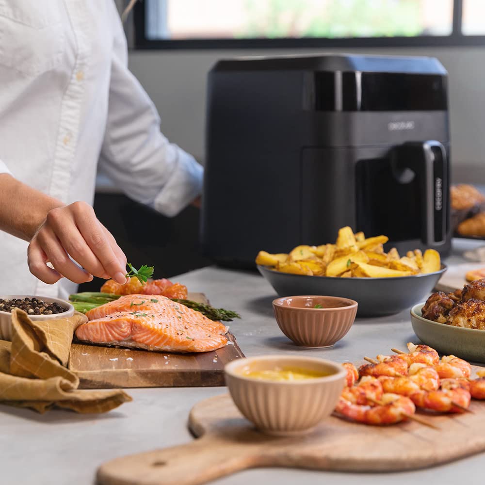 Cecotec Air Fryer 8L with Double Grill, Air Fryer, Cecofry&Grill Duoheat 8000. 2200W, Perfect Golden and Grill Flavor in Meat, Temperature between 80-200°C, 8 Menus and Window