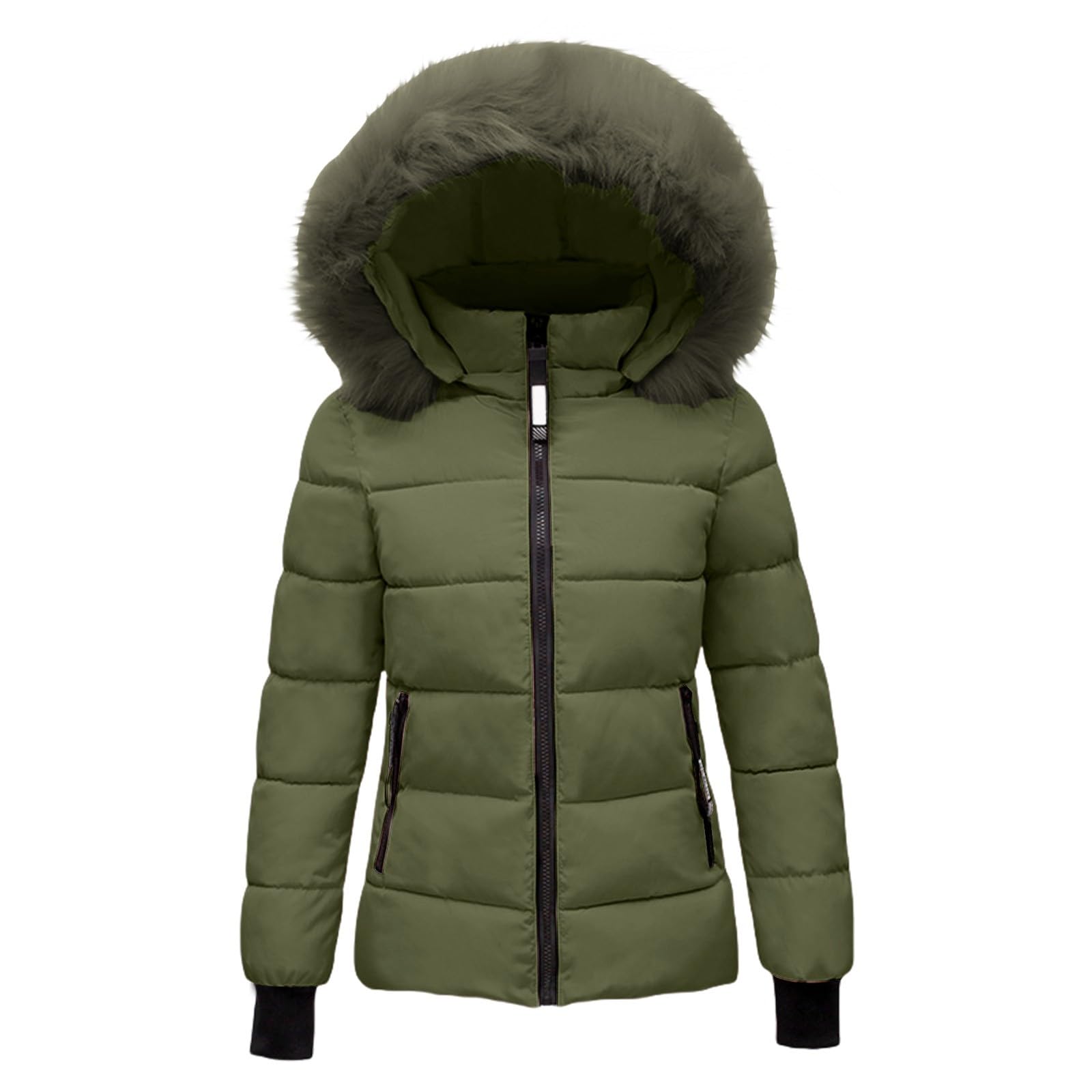 Women's Warm Winter Coat with Hood Thick Padded Jacket Winter Cotton Jacket with Hood, Plush Outer Coat with Waist, Ski Coat and