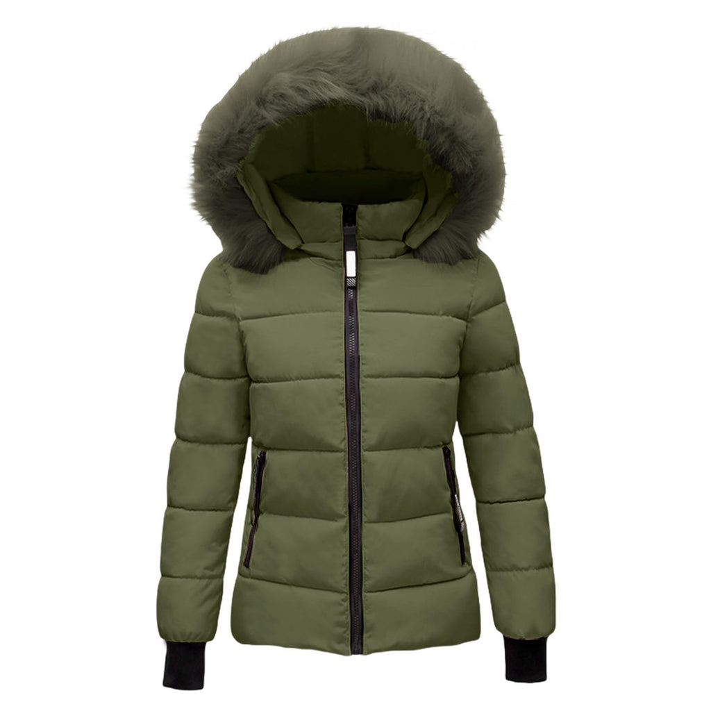 Women's Warm Winter Coat with Hood Thick Padded Jacket Winter Cotton Jacket with Hood, Plush Outer Coat with Waist, Ski Coat and