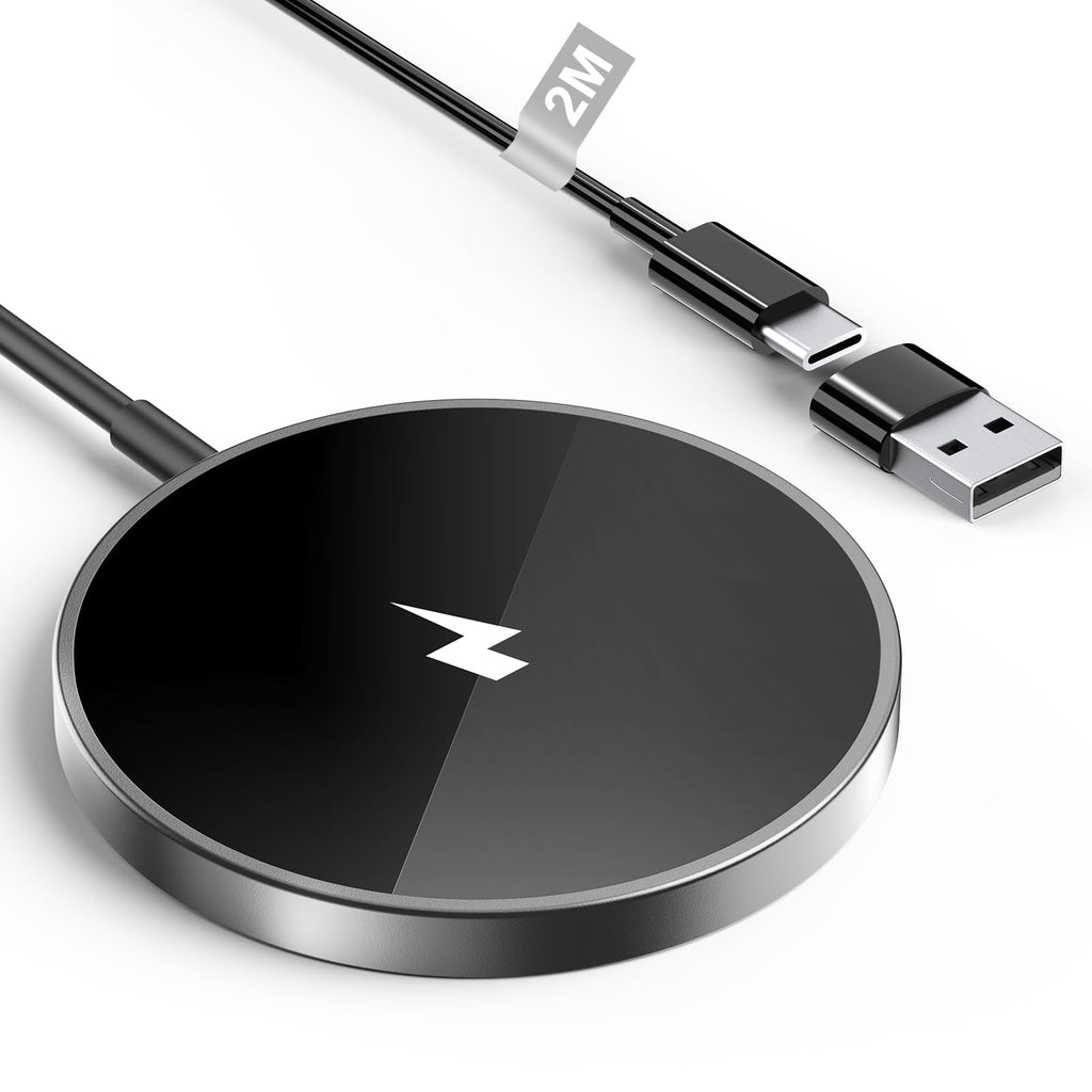 15W Wireless iPhone Charger, Mag-Safe Carregador Sem Fios Fast Charging Wireless iPhone Charger Wireless Charger for iPhone 17/16/15/14/13/12/11/Pro Max/XR/X/8 Series AirPods, Black