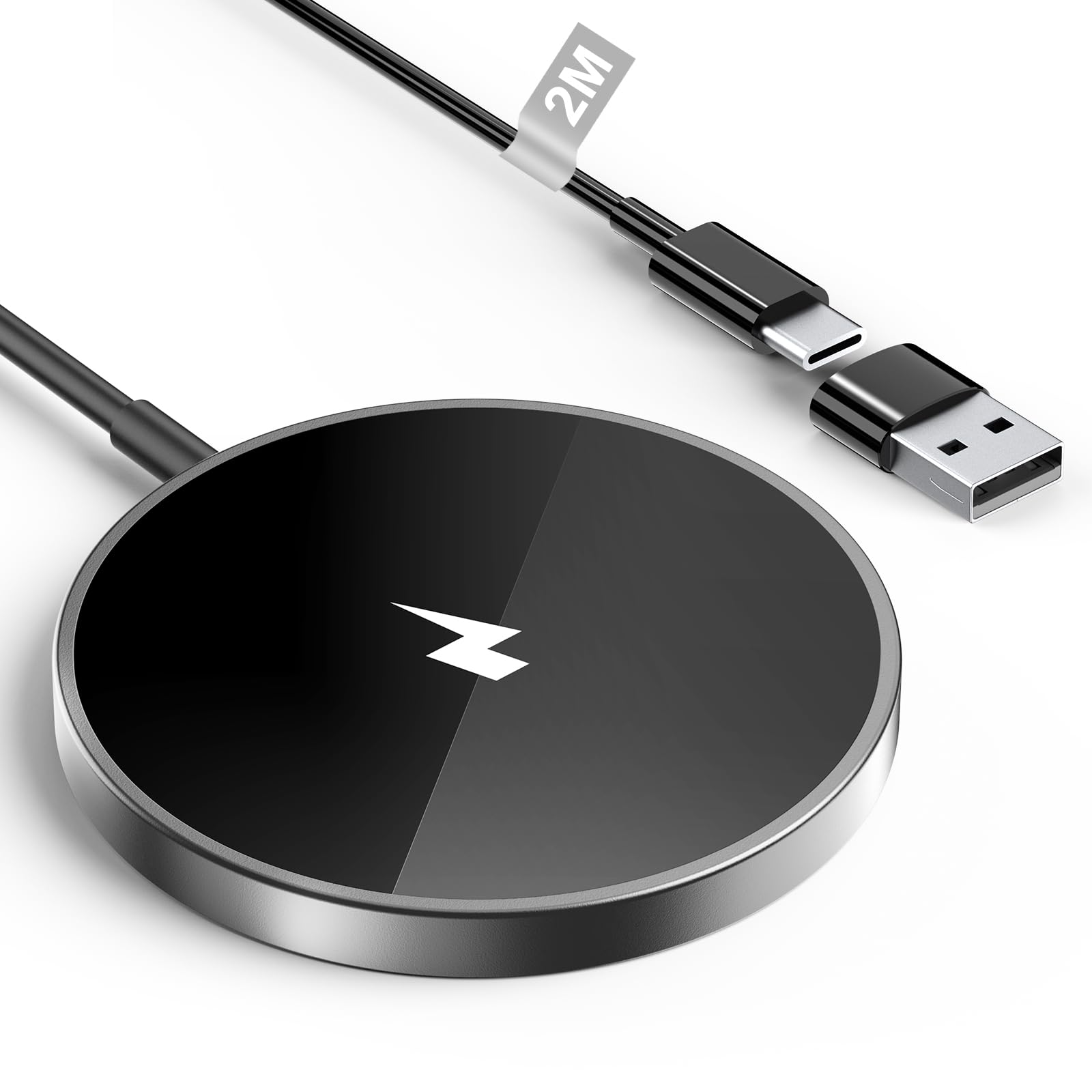 15W Wireless iPhone Charger, Mag-Safe Carregador Sem Fios Fast Charging Wireless iPhone Charger Wireless Charger for iPhone 17/16/15/14/13/12/11/Pro Max/XR/X/8 Series AirPods, Black