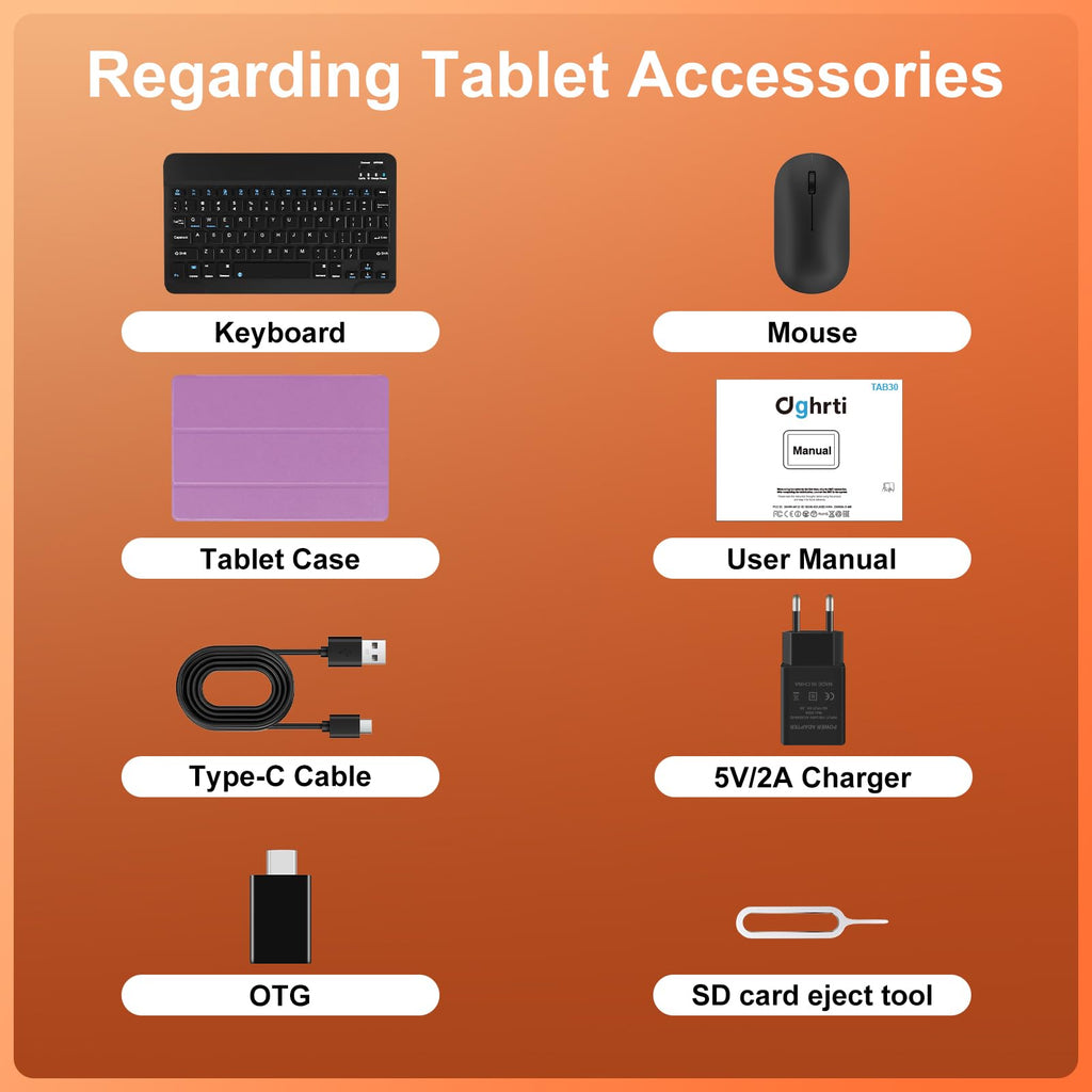 Android 15 Tablet, 30GB RAM 128GB ROM (TF 2TB Expandable), 10 Inch, 8000mAh, WIFI 5G, GPS/BT5.0/OTG, Face ID, Widevine L1, Metal Body Tablet with Keyboard, Mouse and Protective Case -Black