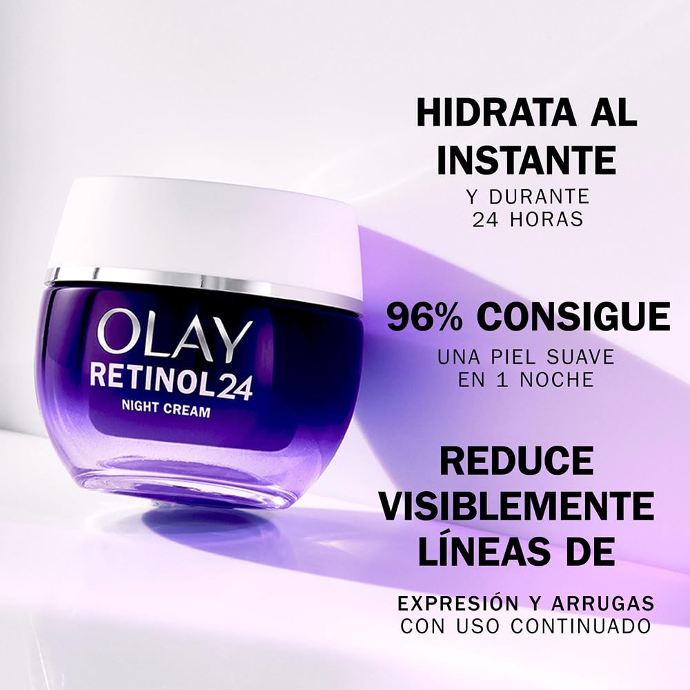 Olay Retinol 24 Crema de Noche Hidratante Facial, Cuidado de la Piel con Vitamina E Antioxidante. Cuidado de la Piel Well-aging durante la Noche: Suaviza, Renueva E Hidrata, 50 ml