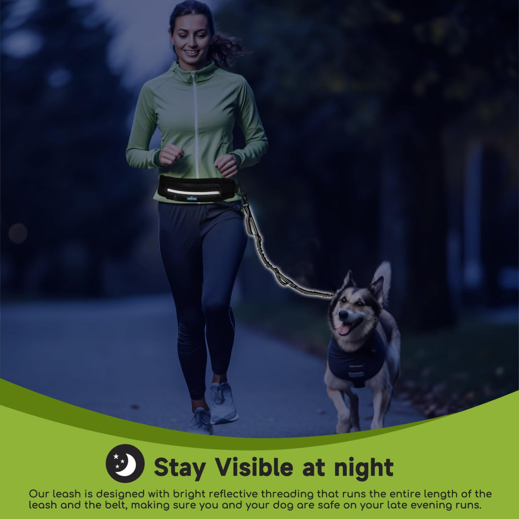 Nobleza Elastic Hands-Free Dog Leash with Pocket, Retractable Dog Leash with Double Elastic Rope, Adjustable Belt, Reflective Band