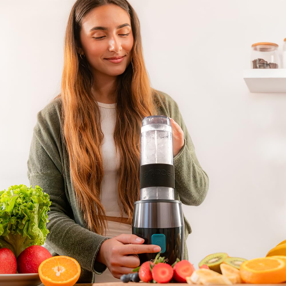 Cecotec EasyGo Power Titanium 350 350 W Portable Single Cup Blender, Ice Pick, 4 Blades Titanium Coated Black Blades, Includes 2 Cooling Tubes, 2 Portable Cups and 2 Lids