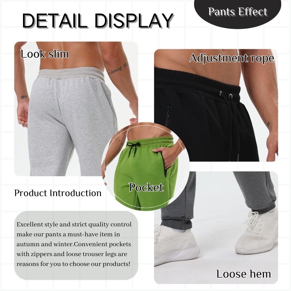 3 Pack Mens Sweatpants with Zipper Pockets, Gym Workout Pants, Jogging Running Jogging Sweatpants