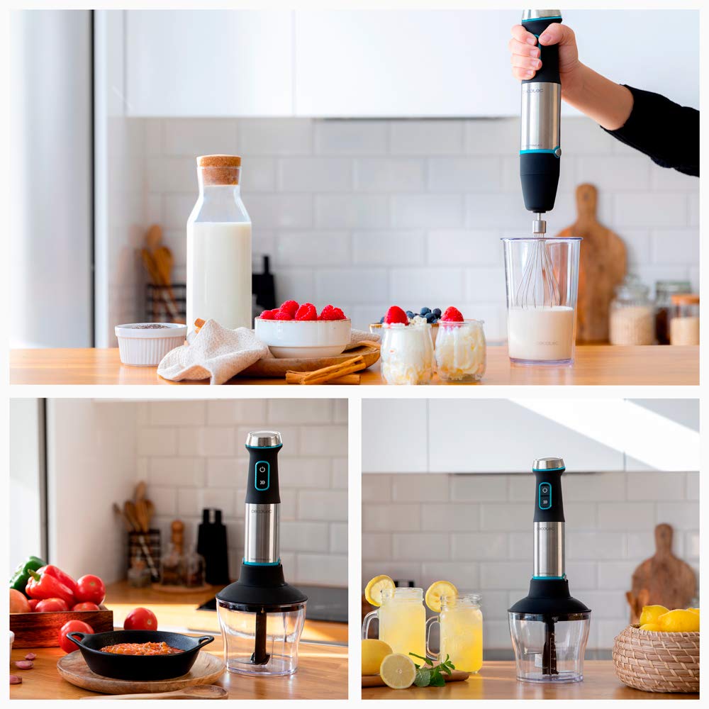 Cecotec Power TitanBlack 1500 XL PerfectCream&Crush Hand Blender, 1500 W, CrossBlades Technology with 4-Blade Blades, XL Foot, Includes Chopper, Whisk Sticks and Masher