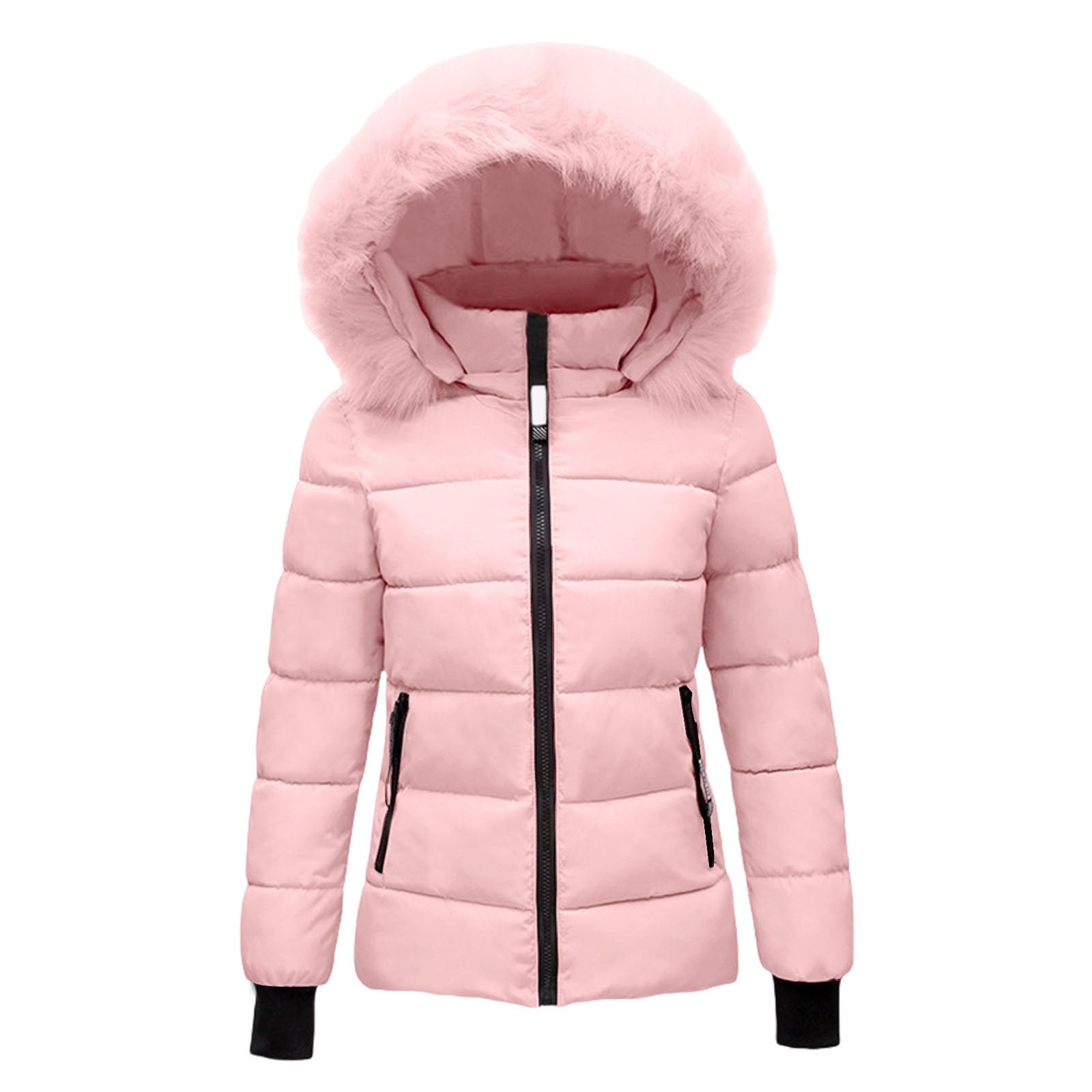 Women's Warm Winter Coat with Hood Thick Padded Jacket Winter Cotton Jacket with Hood, Plush Outer Coat with Waist, Ski Coat and
