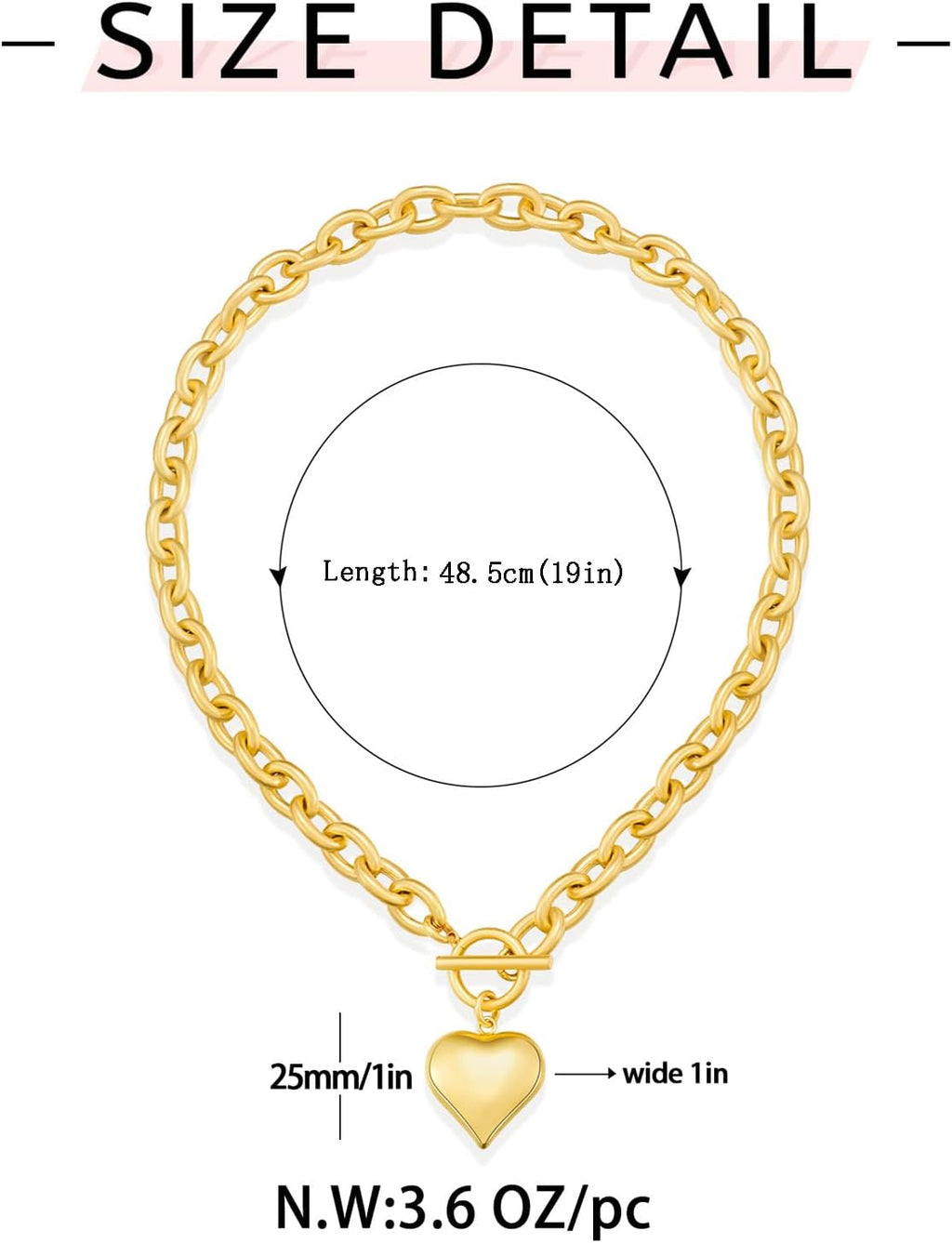 WOWORAMA gold chunky chain necklace for women puffy heart pendant necklace white gold thick chain necklace thick chain necklace heart coin choker, zinc, no