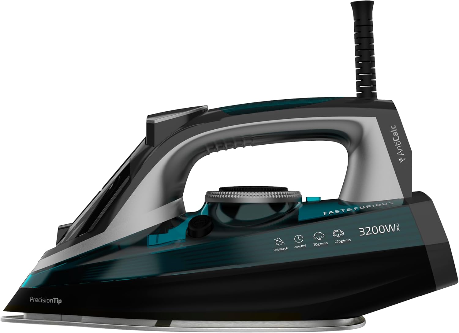 Cecotec Clothes Iron Vapor Fast-Furious 5010 Vital, Turbo Slide Aluminium Sole, Continuous Steam 55 g/min, Steam Stroke 200 g/min, Temperature Regulator, Anti-Drip, 2600 W