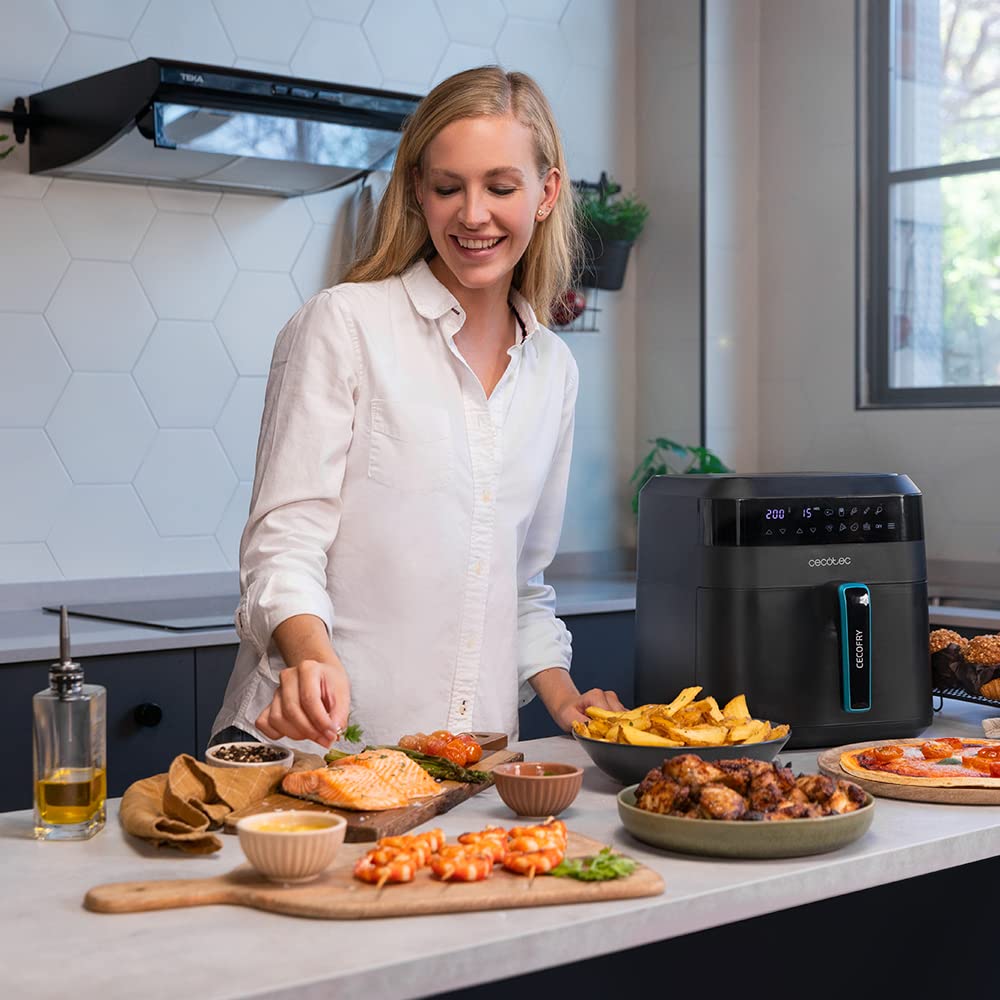 Cecotec Air Fryer 8L with Double Grill, Air Fryer, Cecofry&Grill Duoheat 8000. 2200W, Perfect Golden and Grill Flavor in Meat, Temperature between 80-200°C, 8 Menus and Window