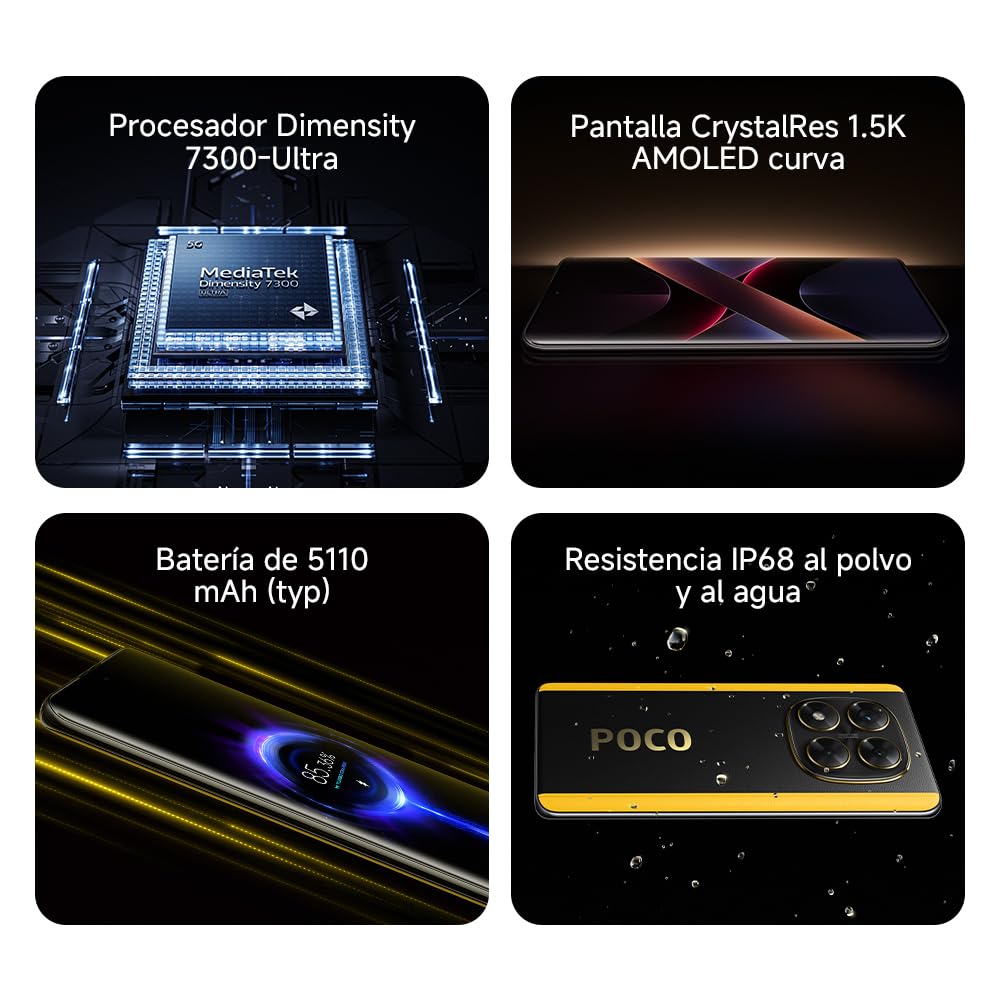 XIAOMI POCO X7 Pro Smartphone 12+512GB, CrystalRes 1.5K 120Hz AMOLED Display, MediaTek Dimensity 8400-Ultra, 50MP Camera, 90W HyperCharge, Charger Not Included, Black (ES Version)
