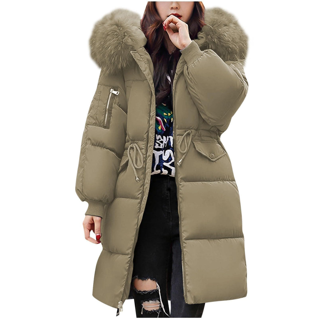 Women's Warm Winter Coat with Hood Thick Padded Jacket Winter Cotton Jacket with Hood, Plush Outer Coat with Waist, Ski Coat and