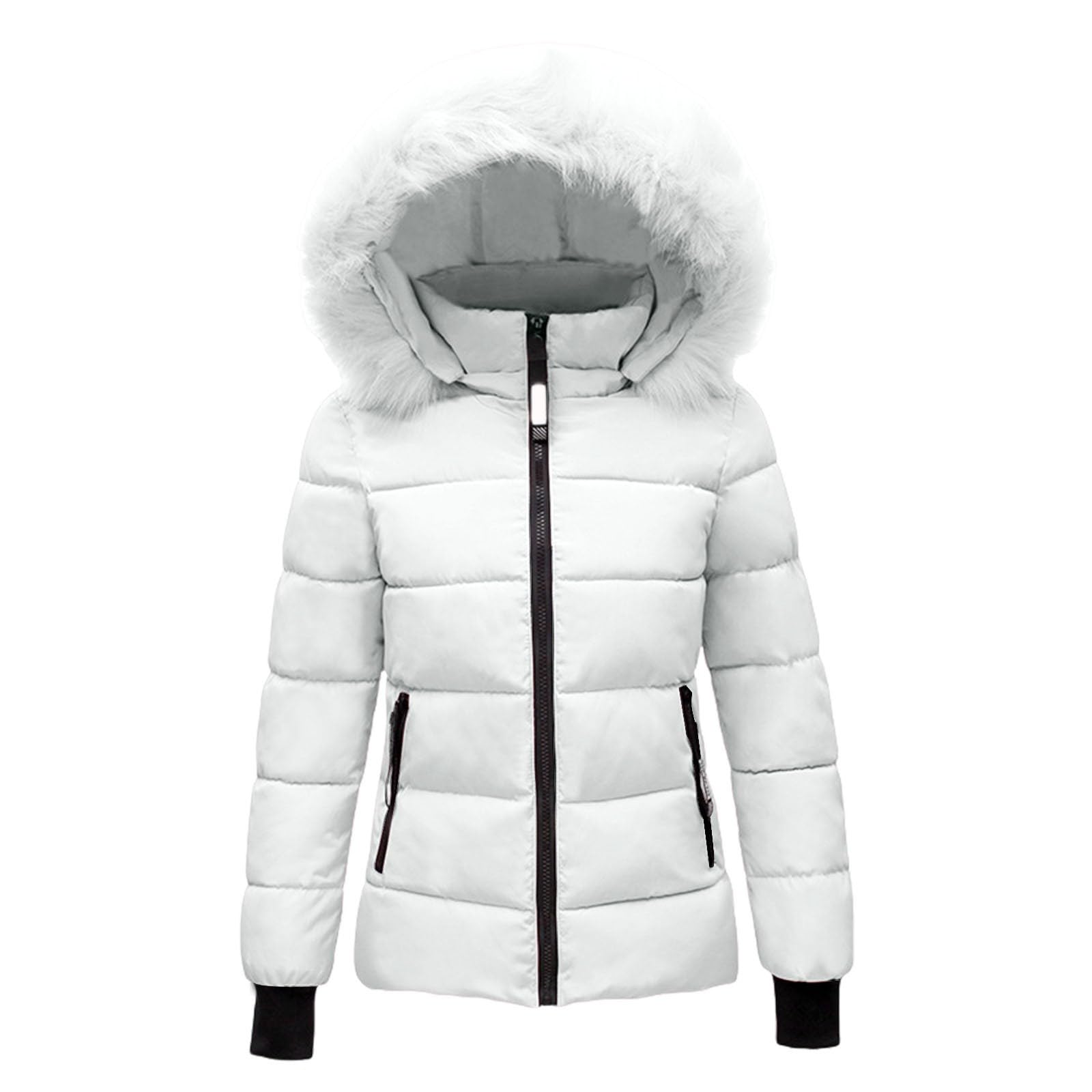 Women's Warm Winter Coat with Hood Thick Padded Jacket Winter Cotton Jacket with Hood, Plush Outer Coat with Waist, Ski Coat and