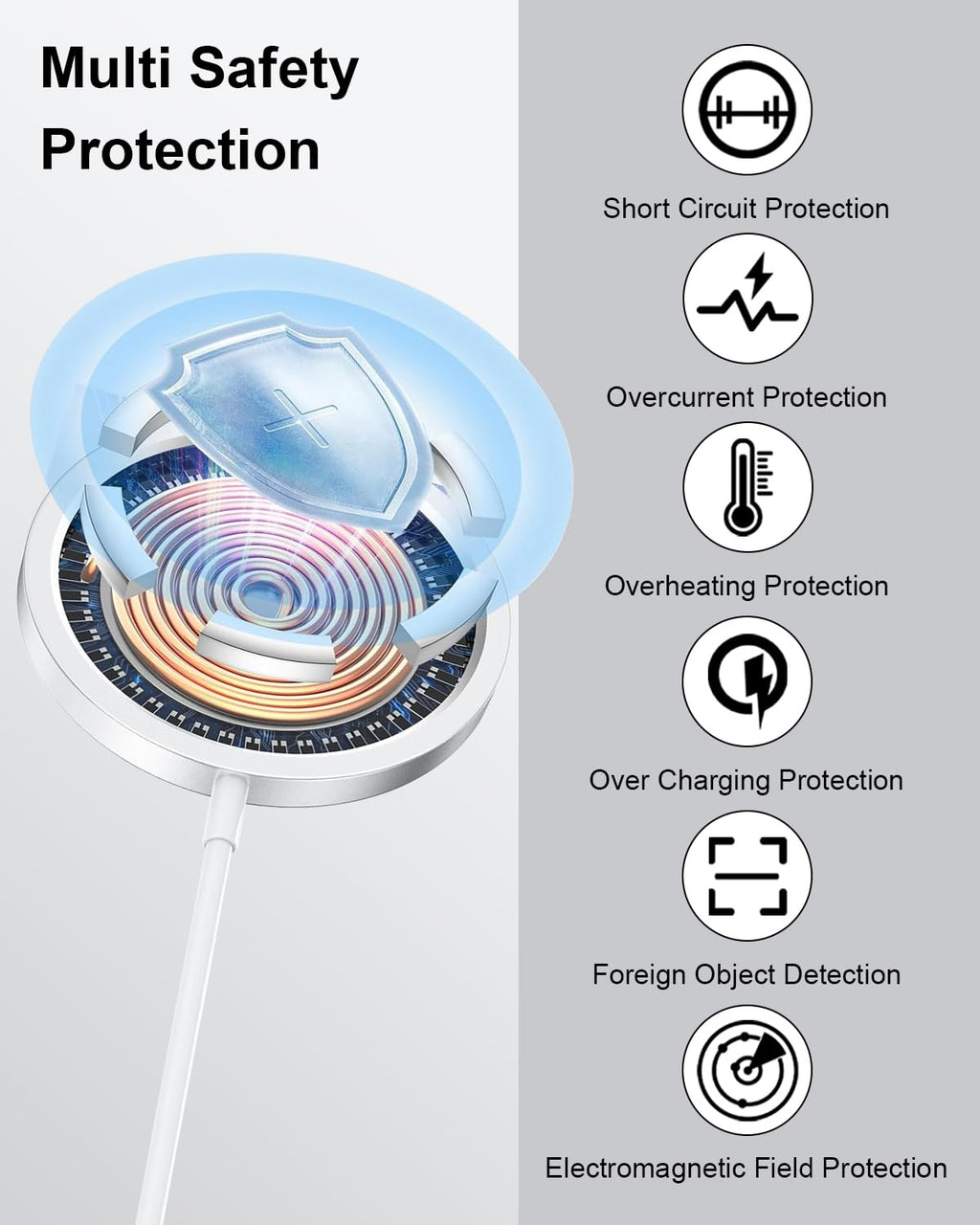 15W Wireless iPhone Charger, Mag-Safe Carregador Sem Fios Fast Charging Wireless iPhone Charger Wireless Charger for iPhone 17/16/15/14/13/12/11/Pro Max/XR/X/8 Series AirPods, Black