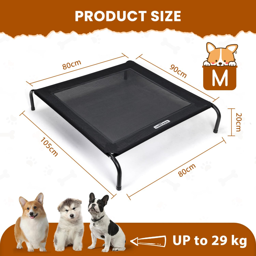 Nobleza Washable Raised Dog Bed, Cooling and Breathable for Outdoor and Indoor, Robust, Grey, L, 124 x 90 x 20 cm