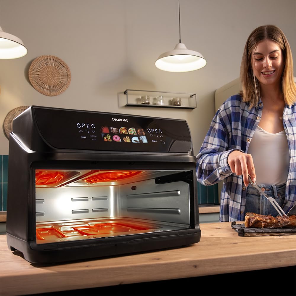 Cecotec Air Fryer 8L with Double Grill, Air Fryer, Cecofry&Grill Duoheat 8000. 2200W, Perfect Golden and Grill Flavor in Meat, Temperature between 80-200°C, 8 Menus and Window
