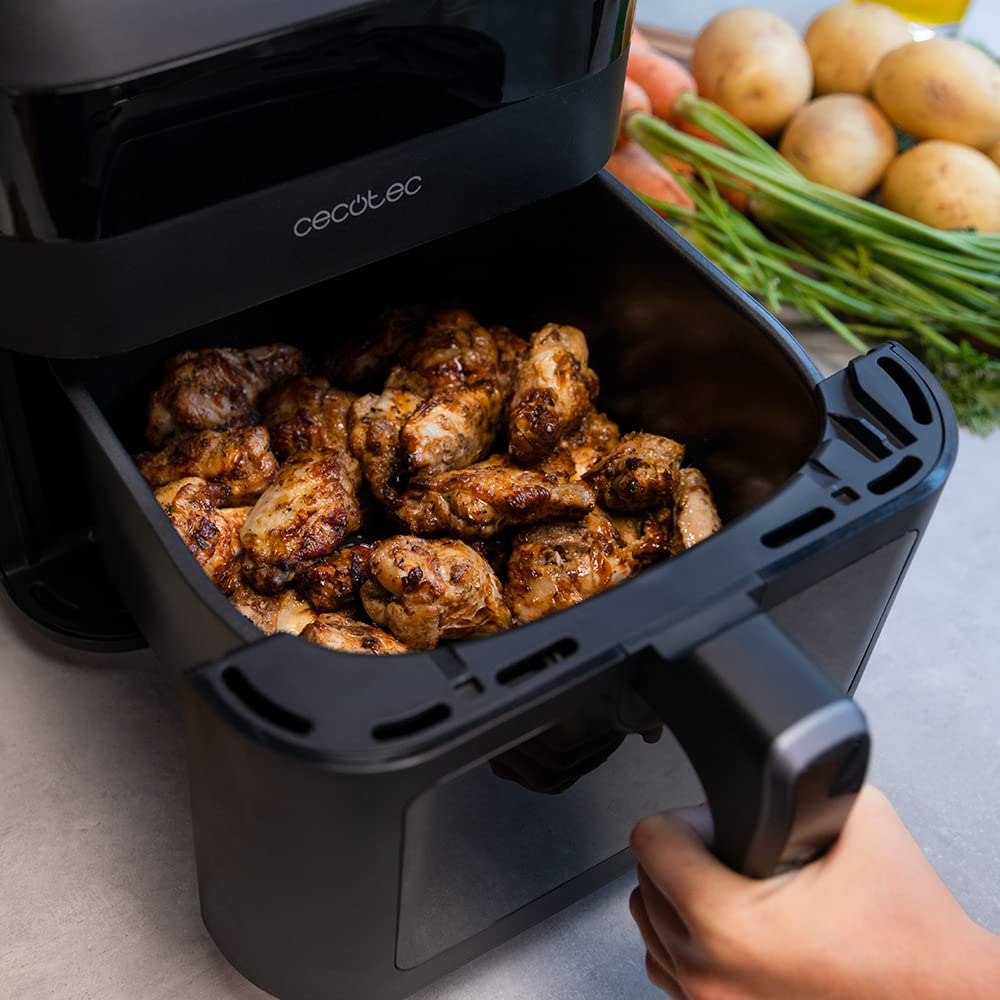 Cecotec Air Fryer 8L with Double Grill, Air Fryer, Cecofry&Grill Duoheat 8000. 2200W, Perfect Golden and Grill Flavor in Meat, Temperature between 80-200°C, 8 Menus and Window