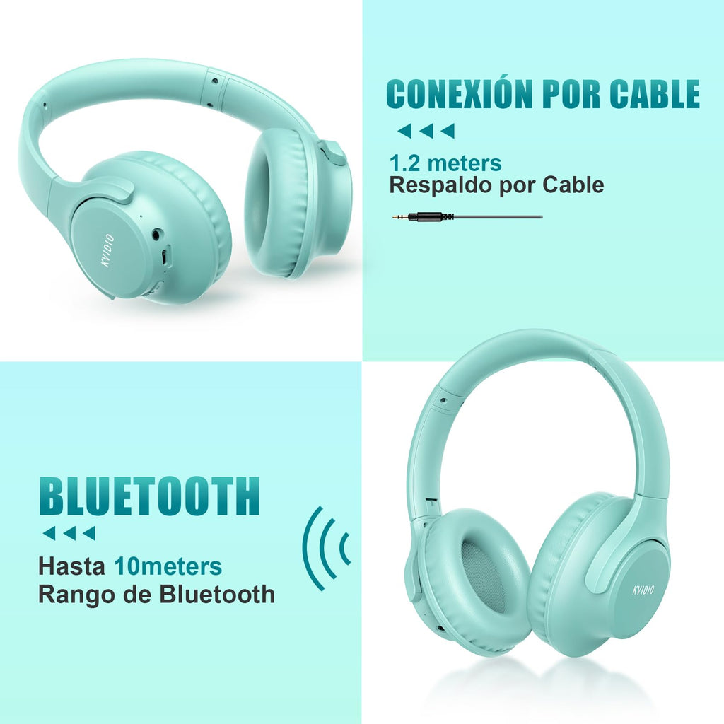 KVIDIO Wireless On-Ear Headphones, 55 Hours Playtime Bluetooth Headphones, Foldable Lightweight Headphones with Microphone, Deep Bass (Black)