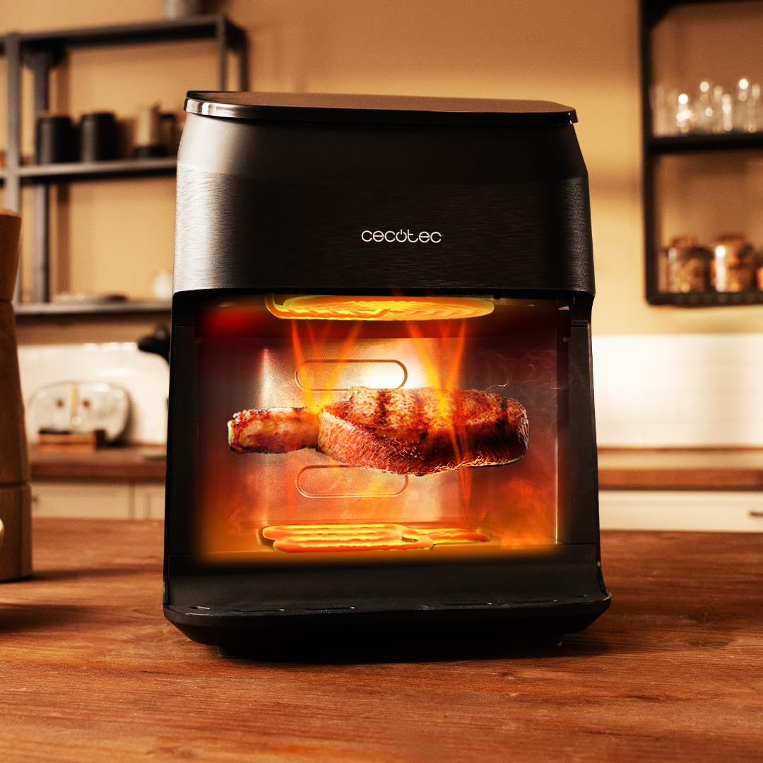 Cecotec Air Fryer 8L with Double Grill, Air Fryer, Cecofry&Grill Duoheat 8000. 2200W, Perfect Golden and Grill Flavor in Meat, Temperature between 80-200°C, 8 Menus and Window
