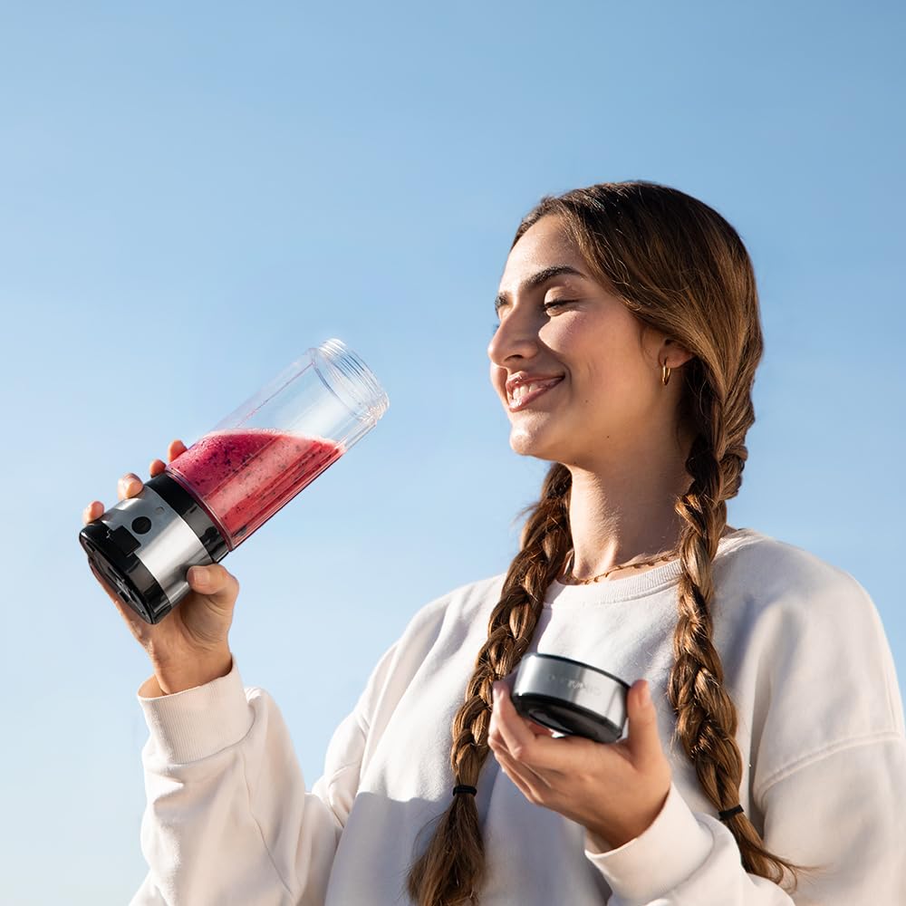 Cecotec EasyGo Power Titanium 350 350 W Portable Single Cup Blender, Ice Pick, 4 Blades Titanium Coated Black Blades, Includes 2 Cooling Tubes, 2 Portable Cups and 2 Lids