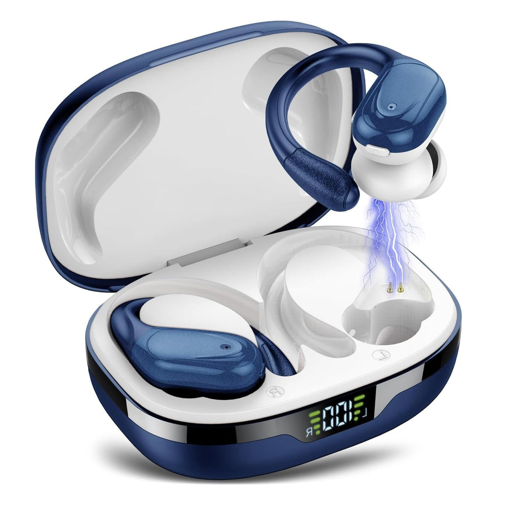 Wireless Headphones, Bluetooth 5.3 Sports Headphones with Ear Hooks, 60H Playback, LED Display, ENC HD Call, Deep Low, Comfortable Fit, IPX7 Waterproof (Black)