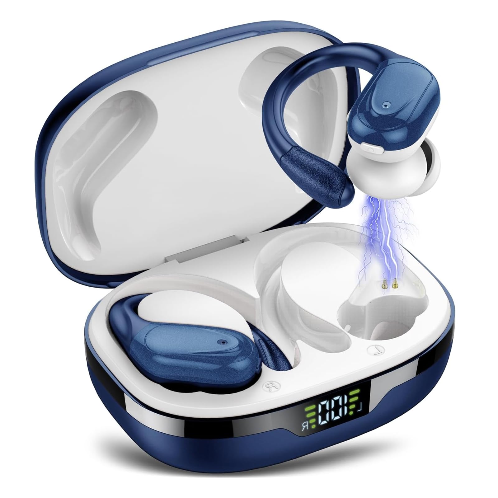 Wireless Headphones, Bluetooth 5.3 Sports Headphones with Ear Hooks, 60H Playback, LED Display, ENC HD Call, Deep Low, Comfortable Fit, IPX7 Waterproof (Black)