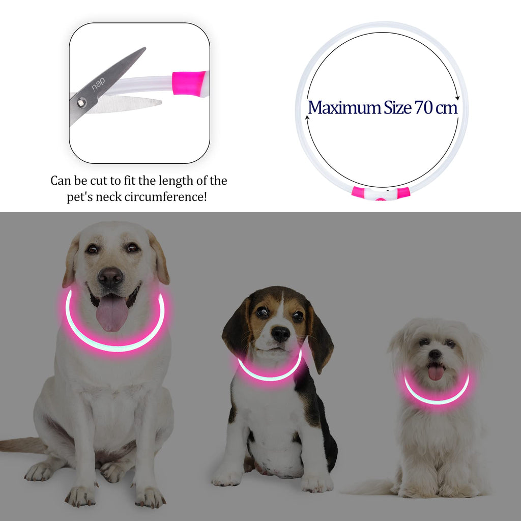Coolzon Rechargeable and Waterproof Luminous Dog Collar with 3 Light Modes, Adjustable Length LED Collars for Dogs Cats Small Medium Large, Red