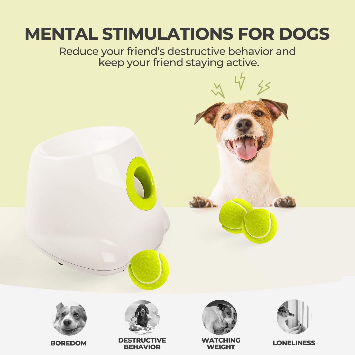 ALL FOR PAWS Automatic Ball Launcher for Dogs - Interactive Ball Throwing Machine with 3 2" Tennis Balls Included, for Small and Medium Dogs, Interactive Dog Toy