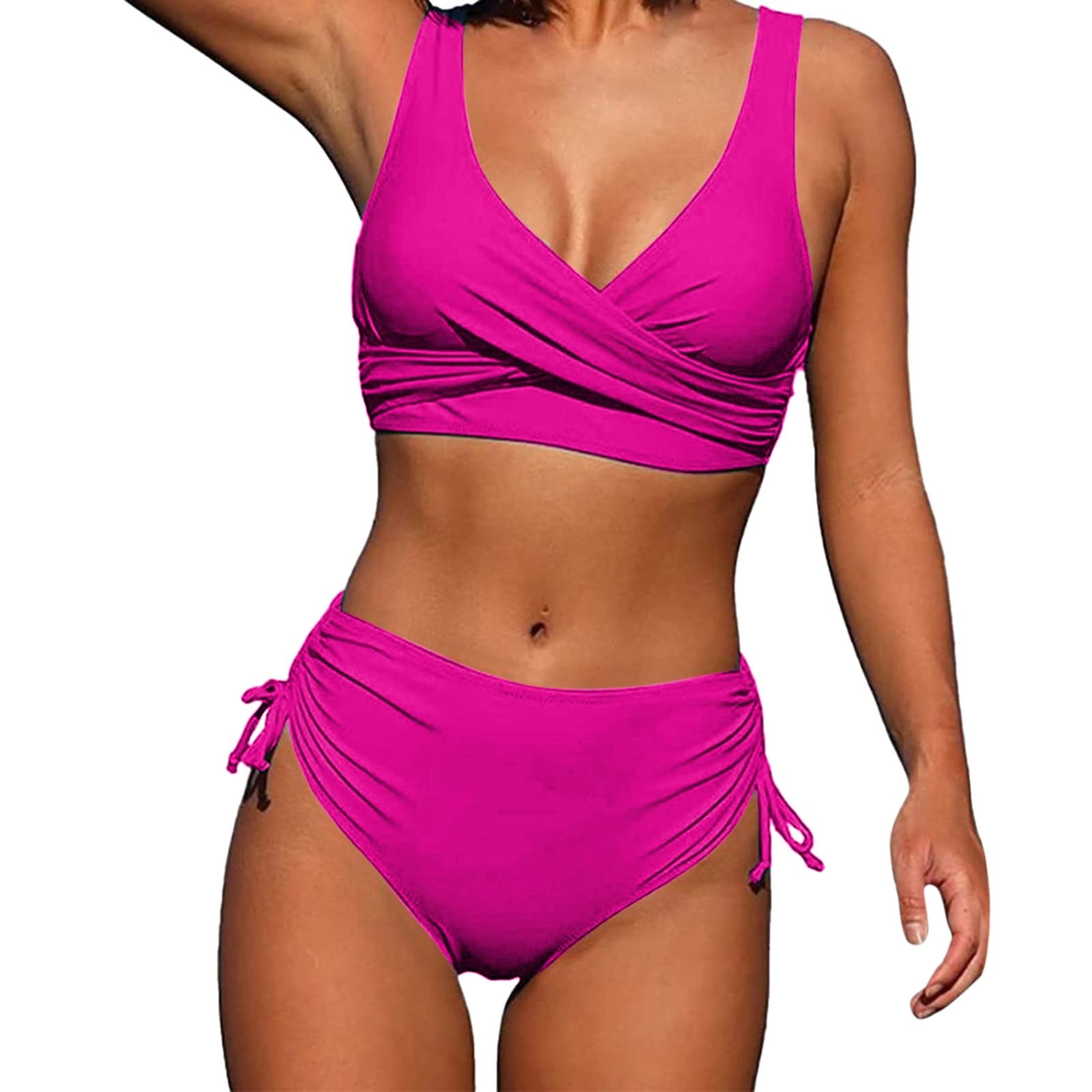 riou Women's Bikinis 2025 Push Up Cheap Halter Bikini Swimsuit Two Pieces Bra and Briefs High Waist Basic Tankinis Swimsuits Beachwear Brazilian Biqunis