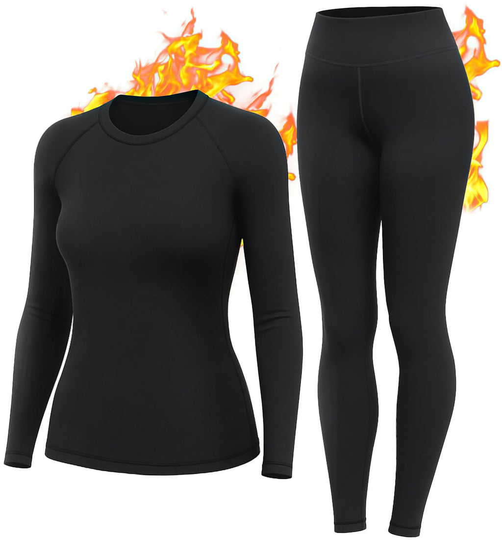 Thermal Shirt Women Winter Set Thermal Long Sleeve Clothes for Extreme Cold T-shirts Tights Pants Leggings Thermal Clothing Snow Black White